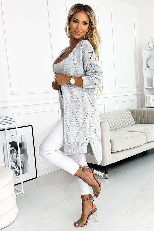 Cardigan sweater cape longer back openwork diamonds  Shop One Place