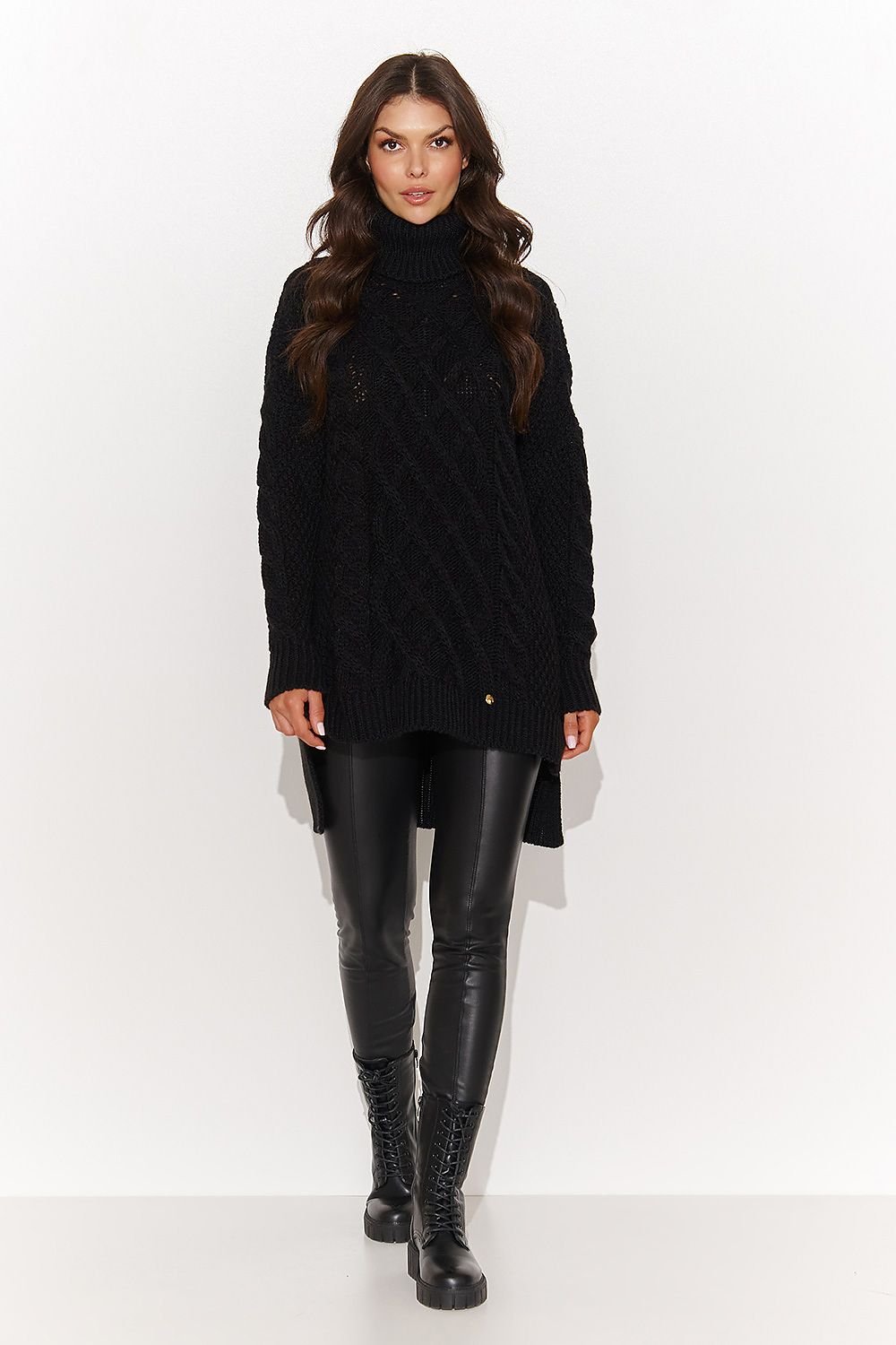 Warm Asymmetrical Women's Sweater with Turtleneck