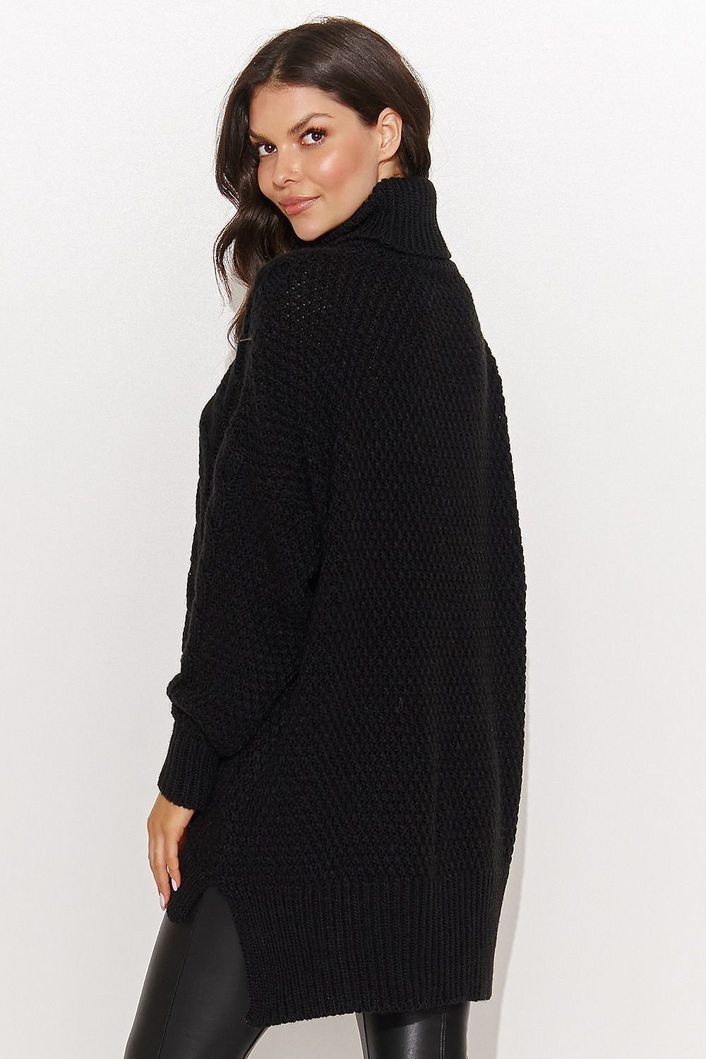 Warm Asymmetrical Women's Sweater with Turtleneck