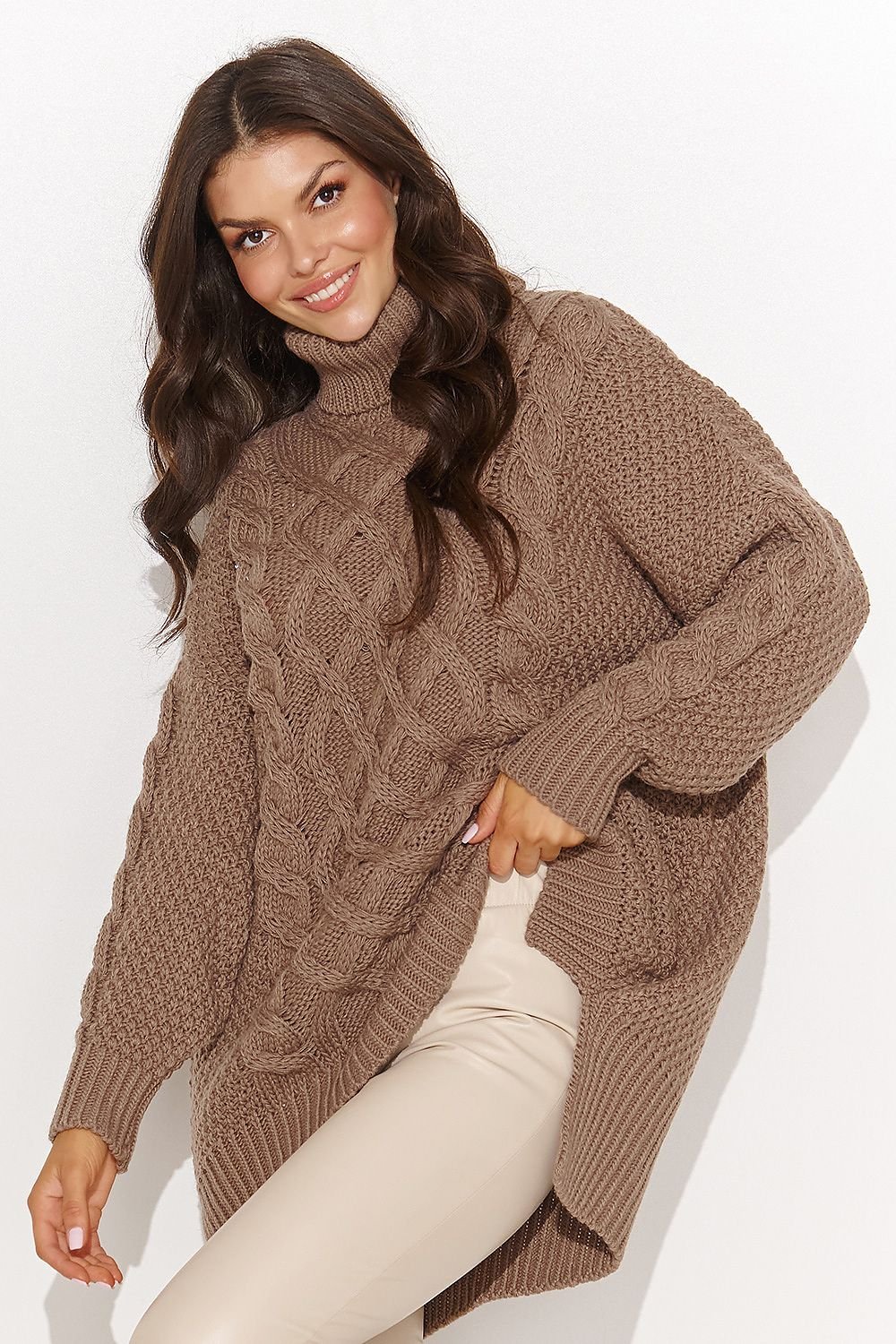 Warm Asymmetrical Women's Sweater with Turtleneck