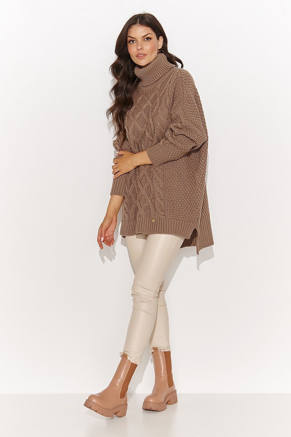 Warm Asymmetrical Women's Sweater with Turtleneck