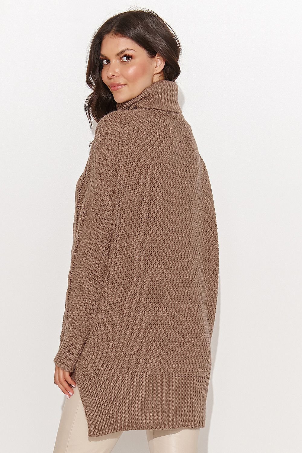 Warm Asymmetrical Women's Sweater with Turtleneck