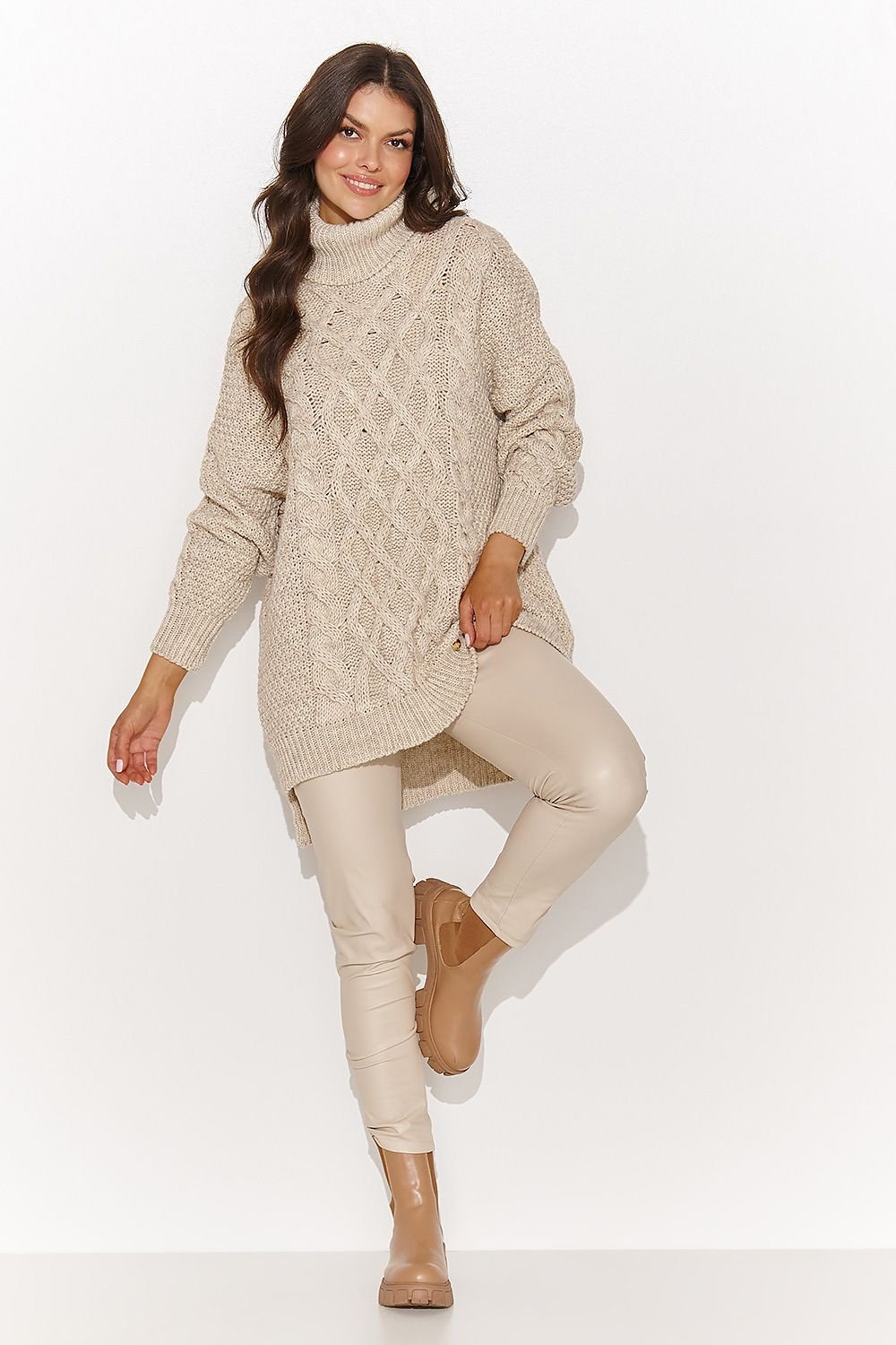 Warm Asymmetrical Women's Sweater with Turtleneck