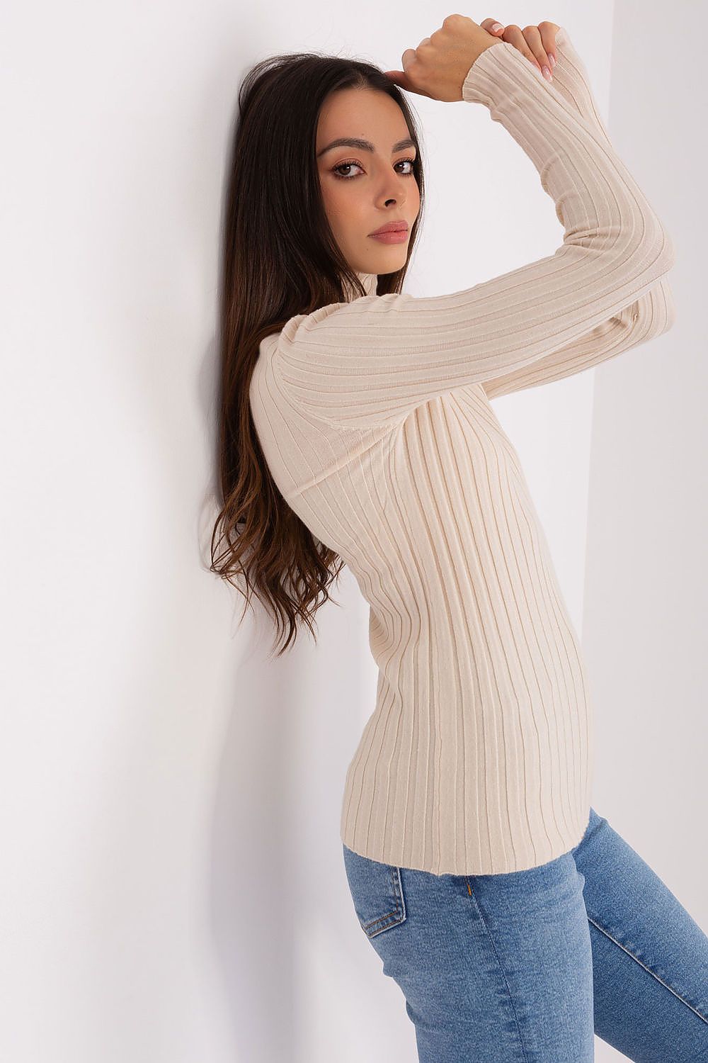 Classic Cut Ribbed Fabric Turtleneck Sweater