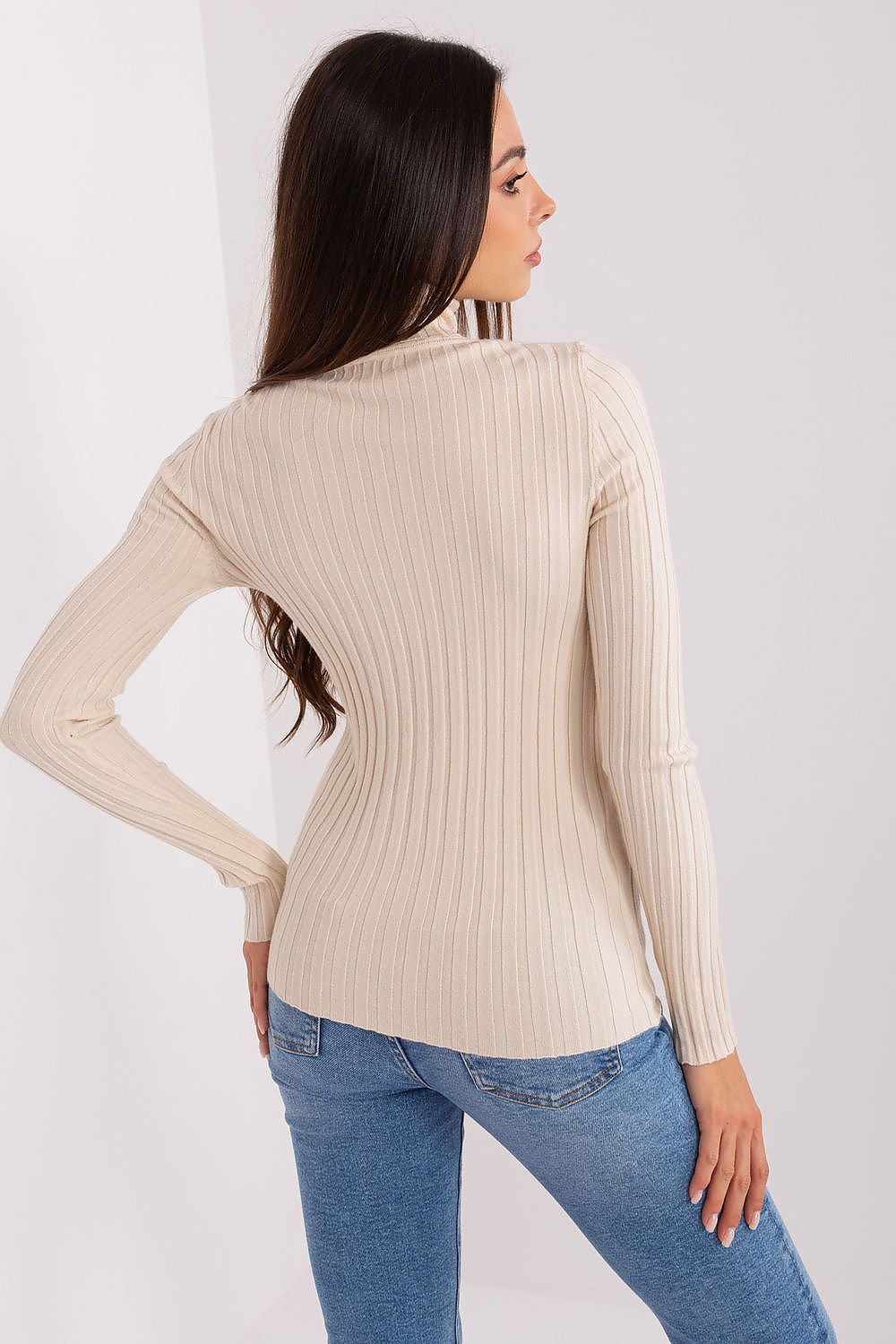 Classic Cut Ribbed Fabric Turtleneck Sweater