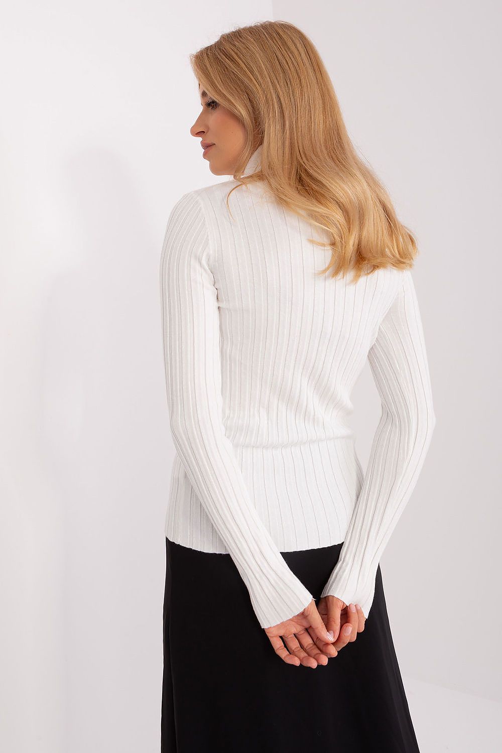 Classic Cut Ribbed Fabric Turtleneck Sweater