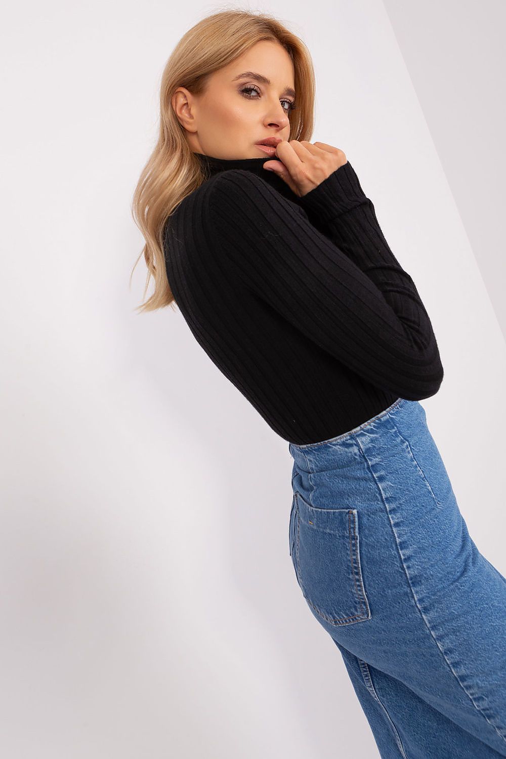 Classic Cut Ribbed Fabric Turtleneck Sweater