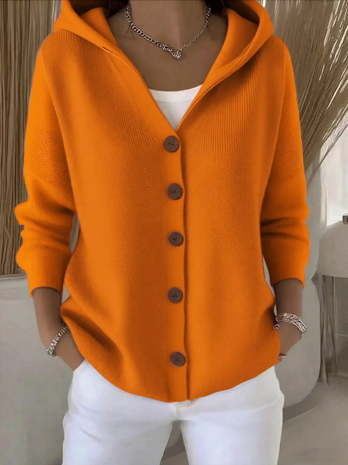 Full Size Hooded Button-Front Soft Knit Cardigan Plus Size  Shop One Place