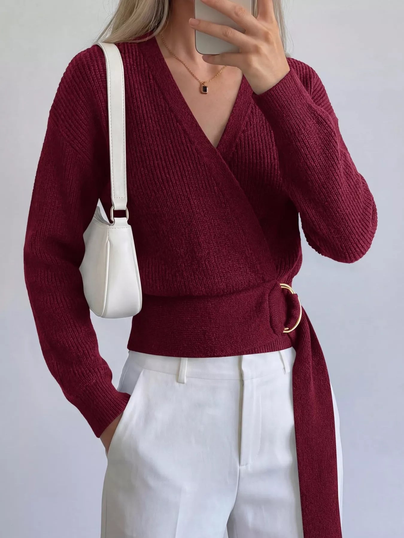 Metal Ring Detail Dropped Shoulder Sweater  Shop One Place