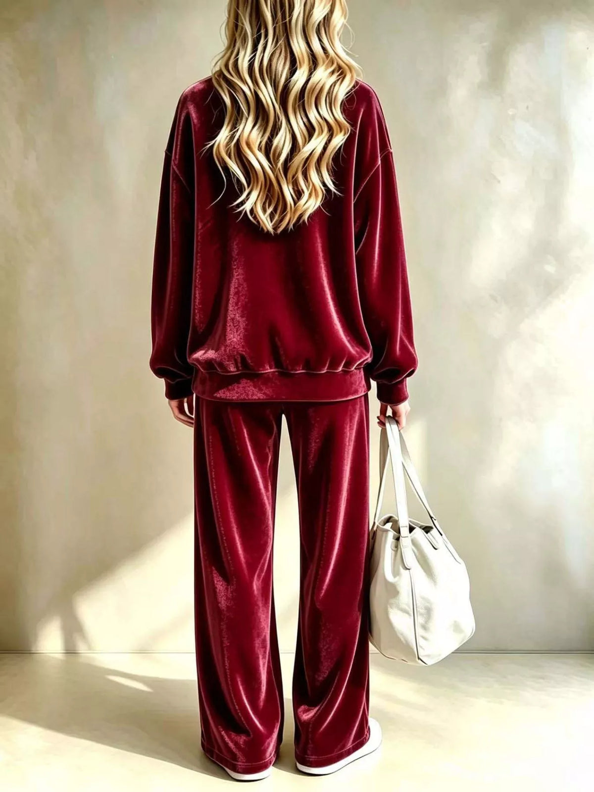 Full Size Velvet Dropped Shoulder Top and Wide-Leg Pants Set Plus Size  Shop One Place
