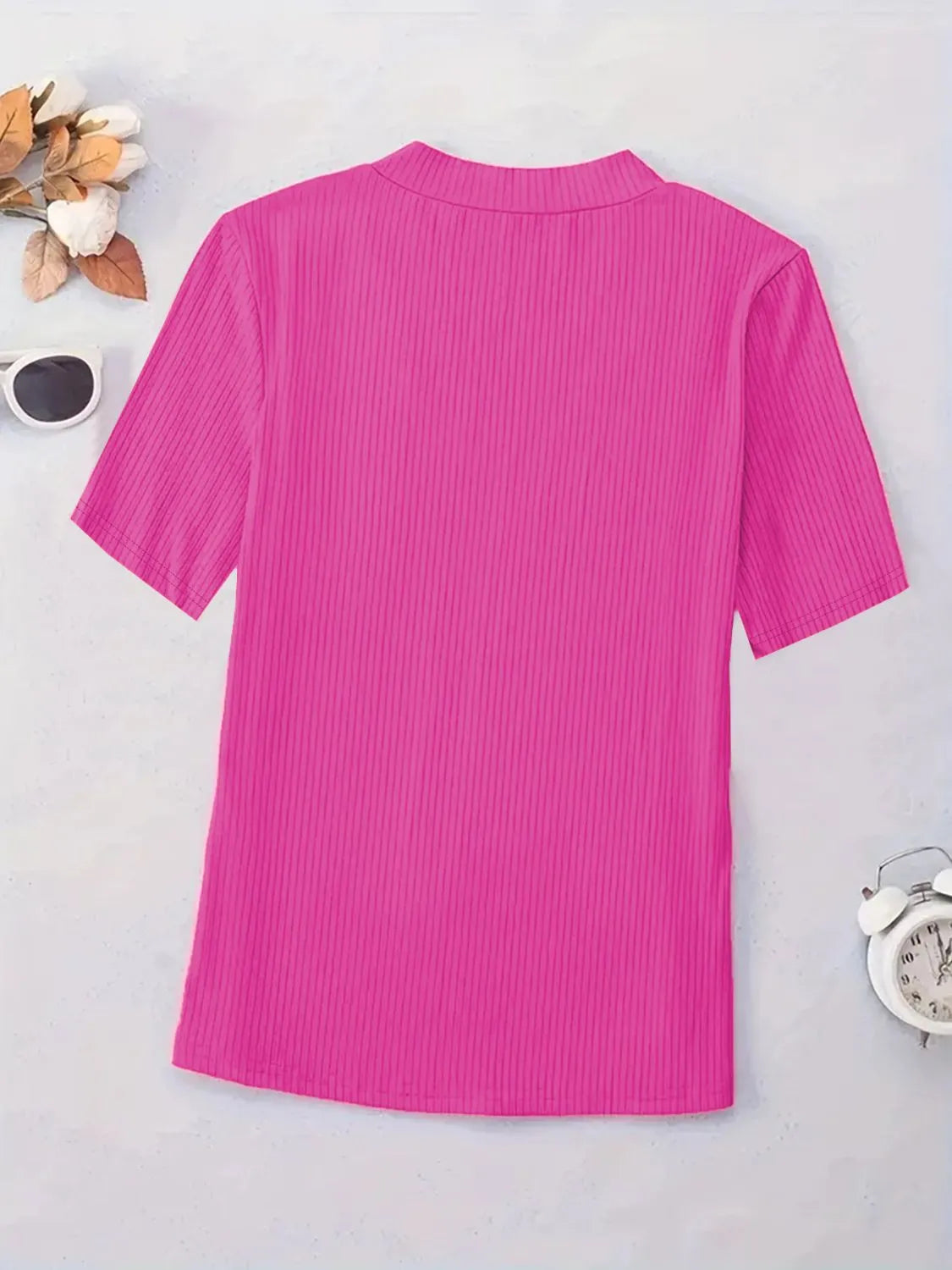 Full Size Solid V-Neck Short Sleeve T-Shirt Plus Size  Shop One Place
