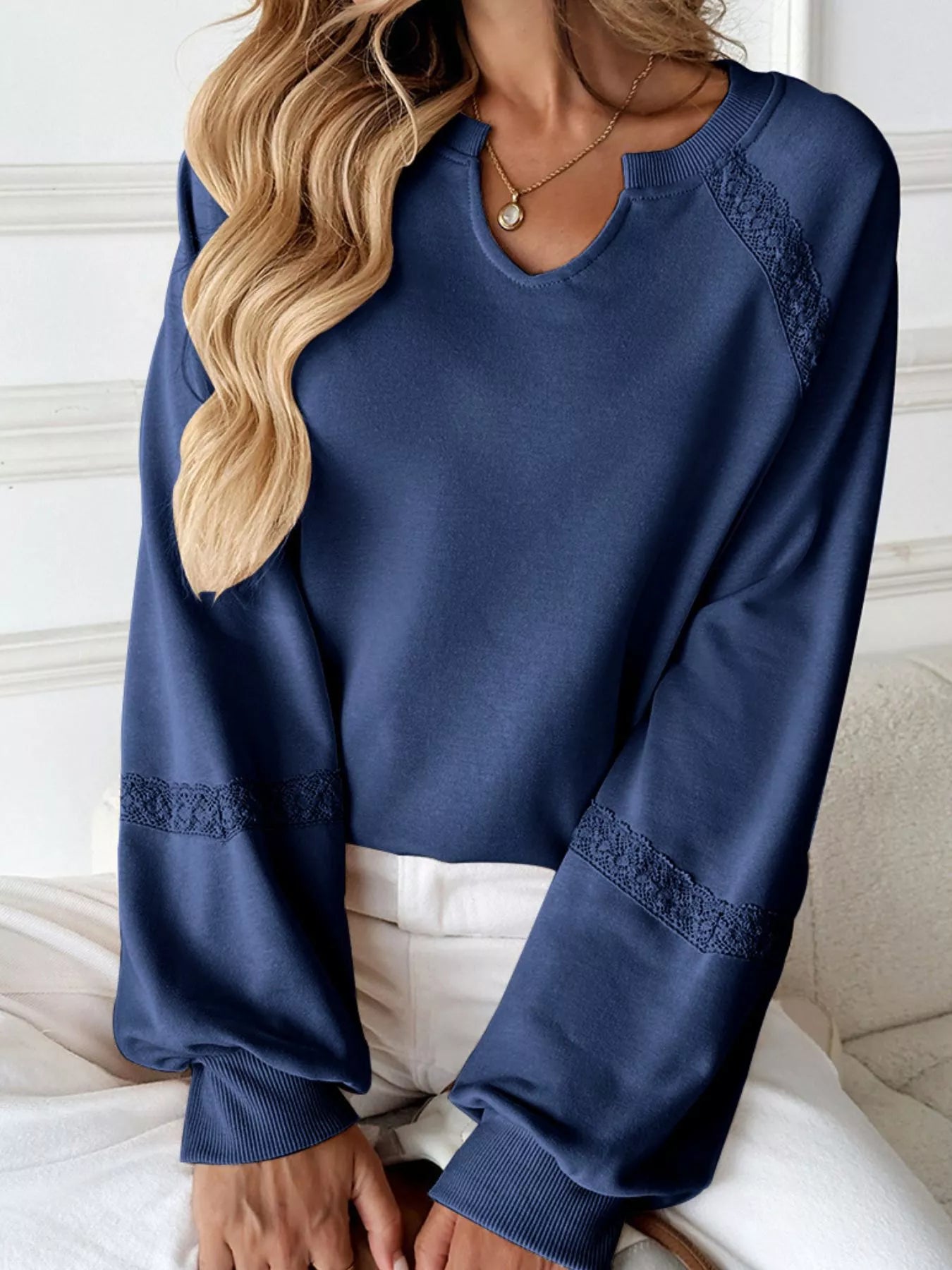 Notched Raglan Sleeve Sweatshirt  Shop One Place
