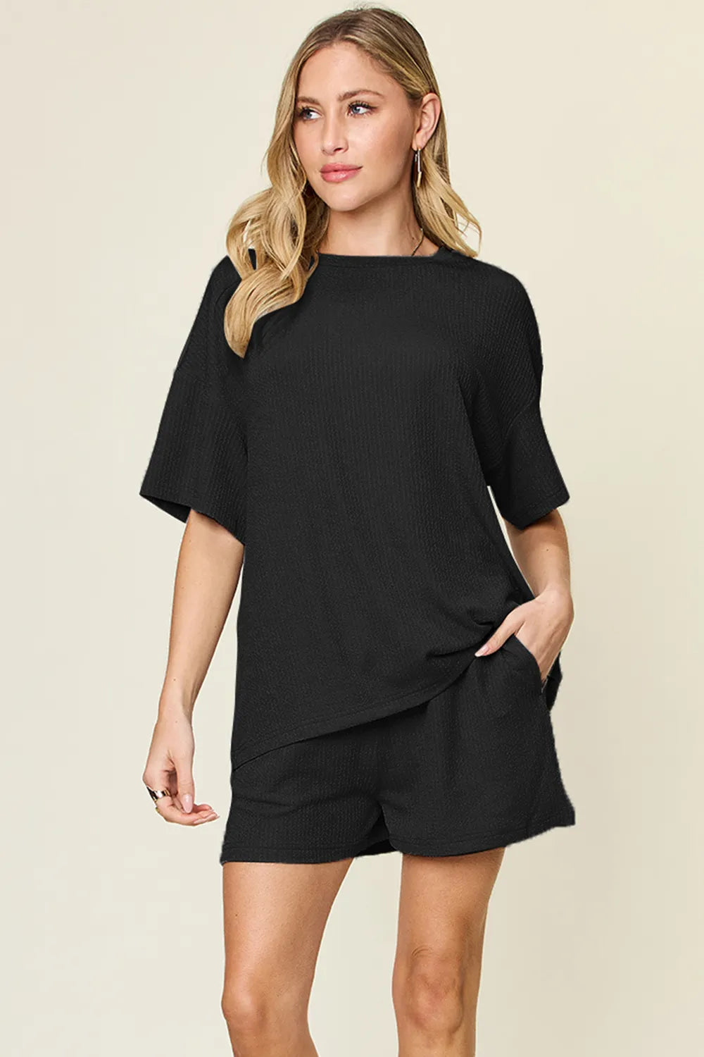 Double Take Basic style Round Neck Solid Set  Shop One Place