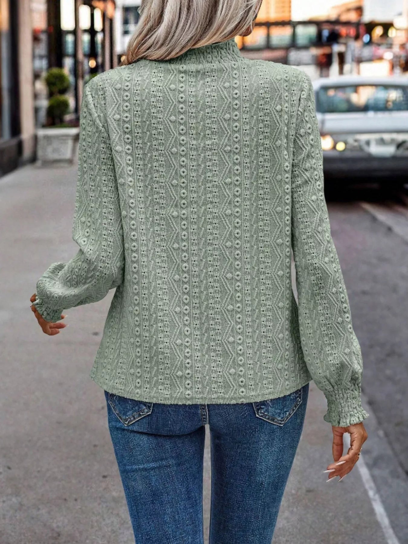 Texture Mock Neck Long Sleeve Blouse  Shop One Place