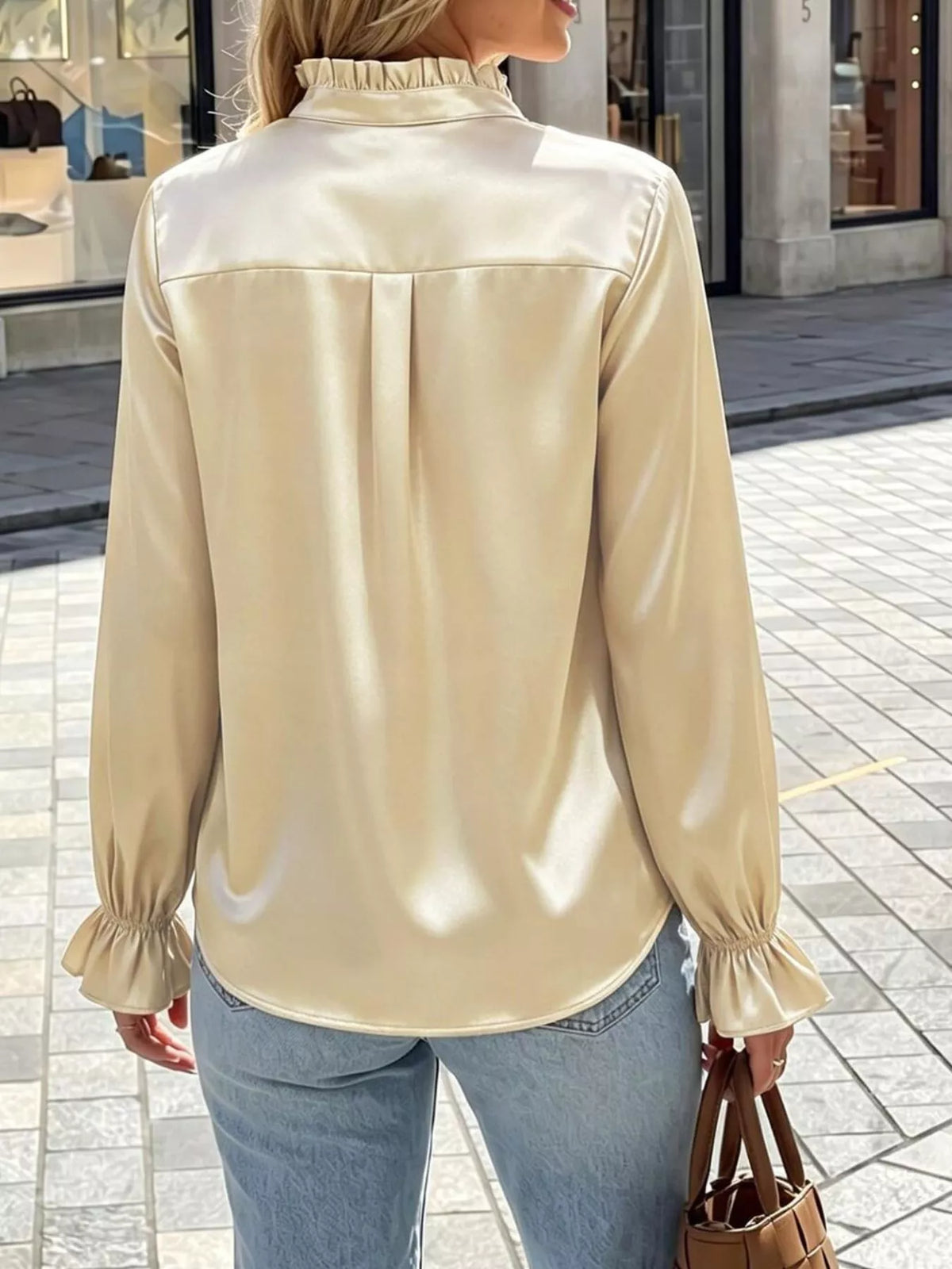 Women's Ruffle Trim Satin Button-Down Shirt – view 6