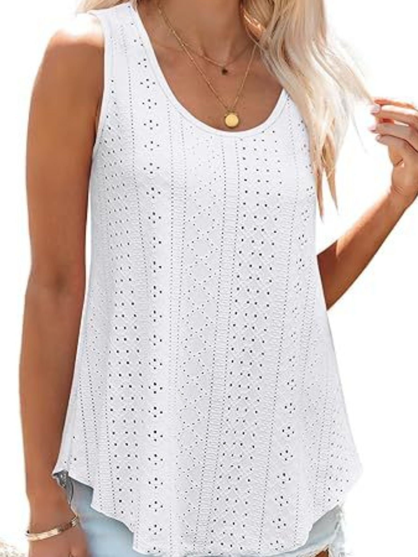 Eyelet Scoop Neck Tank  Shop One Place