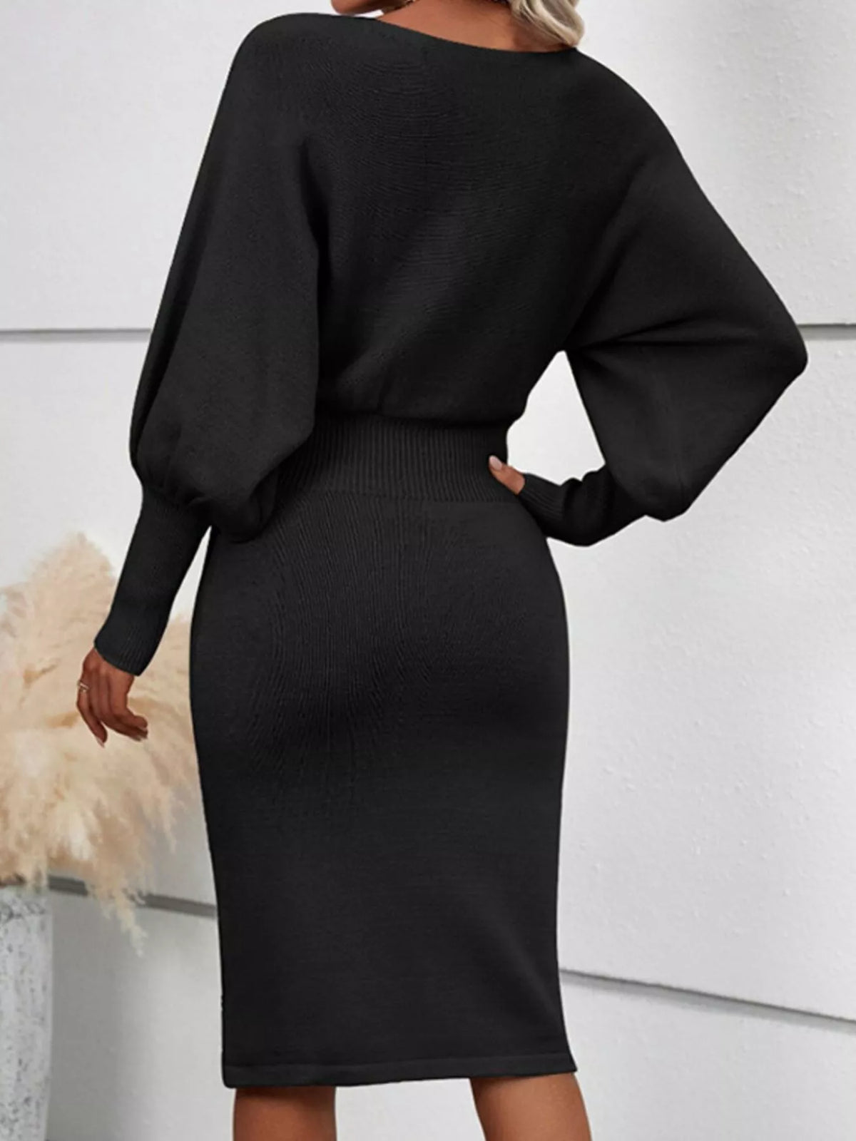 Women's Lantern Sleeve Ribbed Bodycon Sweater Dress – view 7