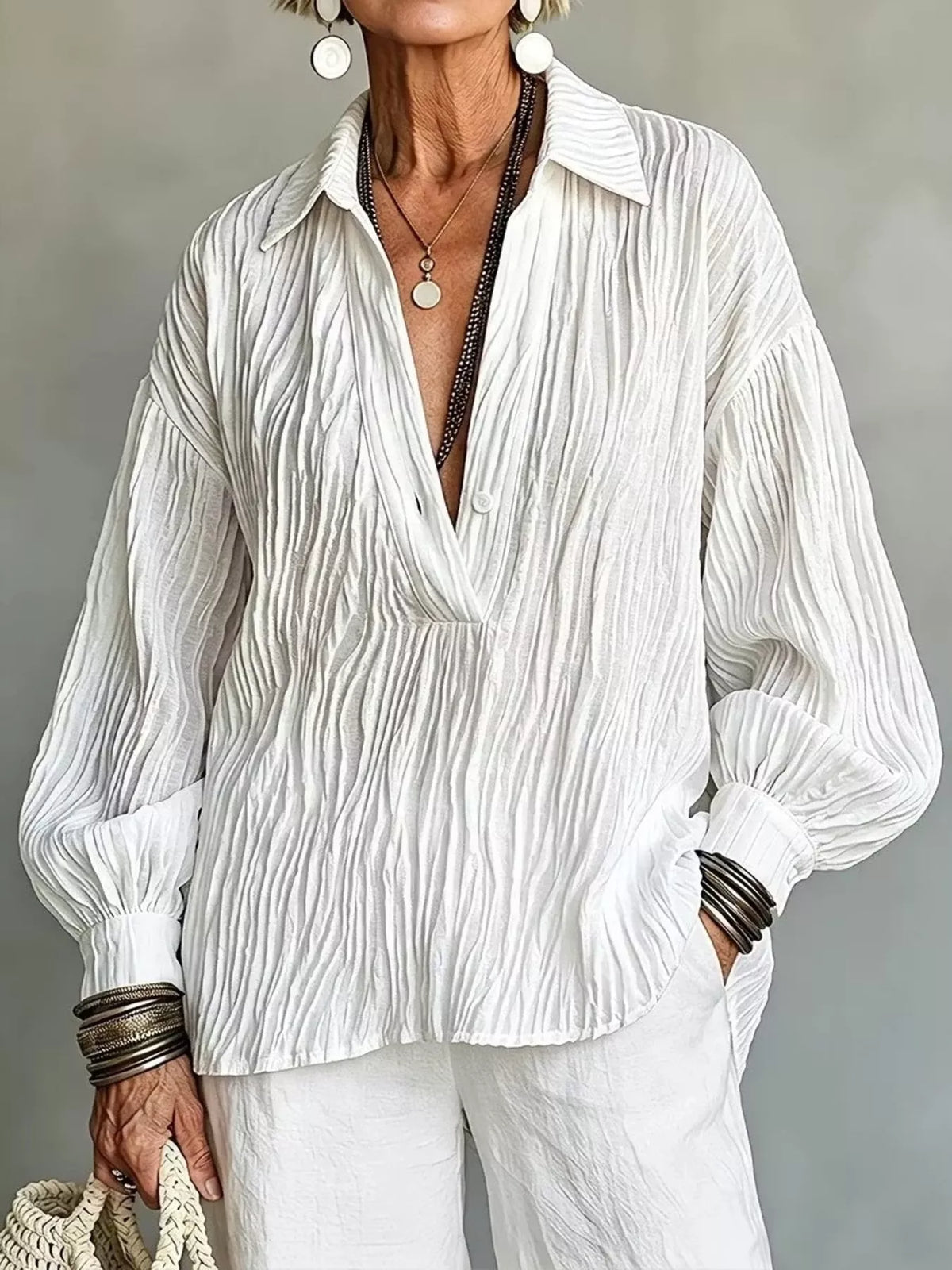 Women's Textured Long Sleeve Button Blouse – view 3