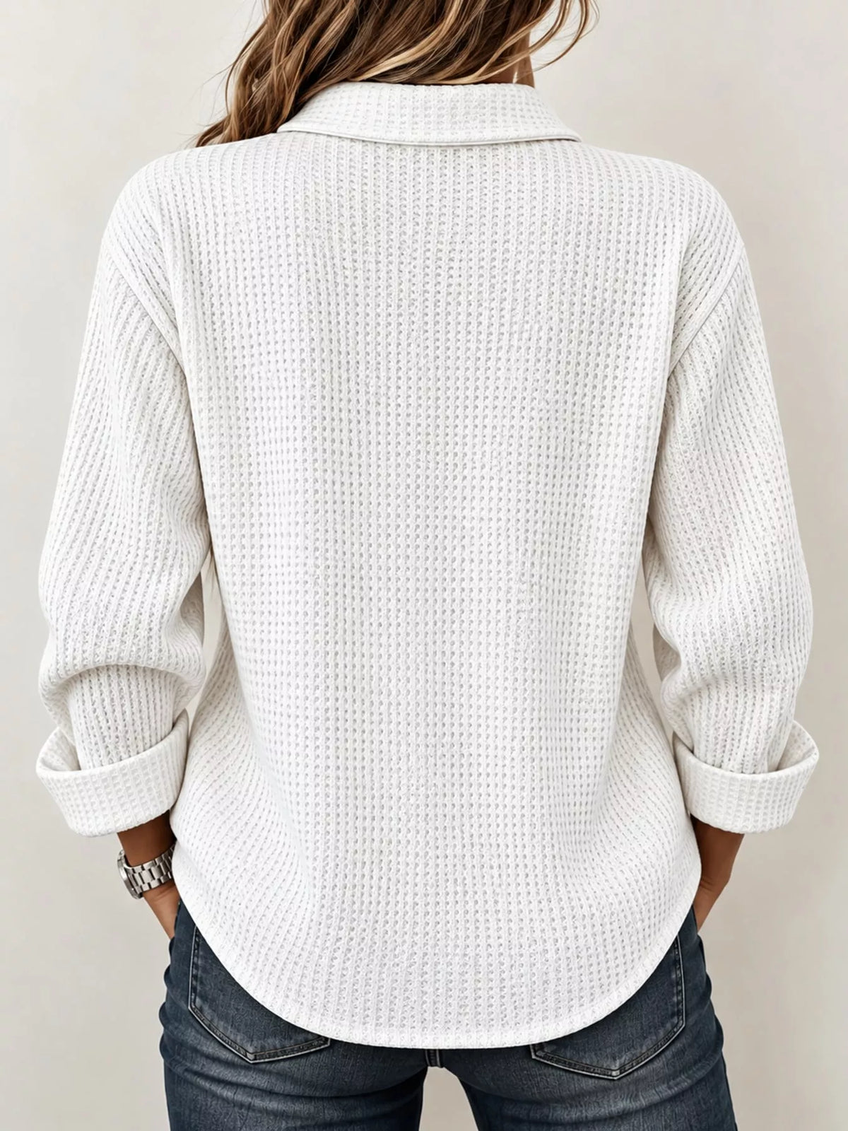 Women's Waffle Knit Long Sleeve Polo Top – view 22