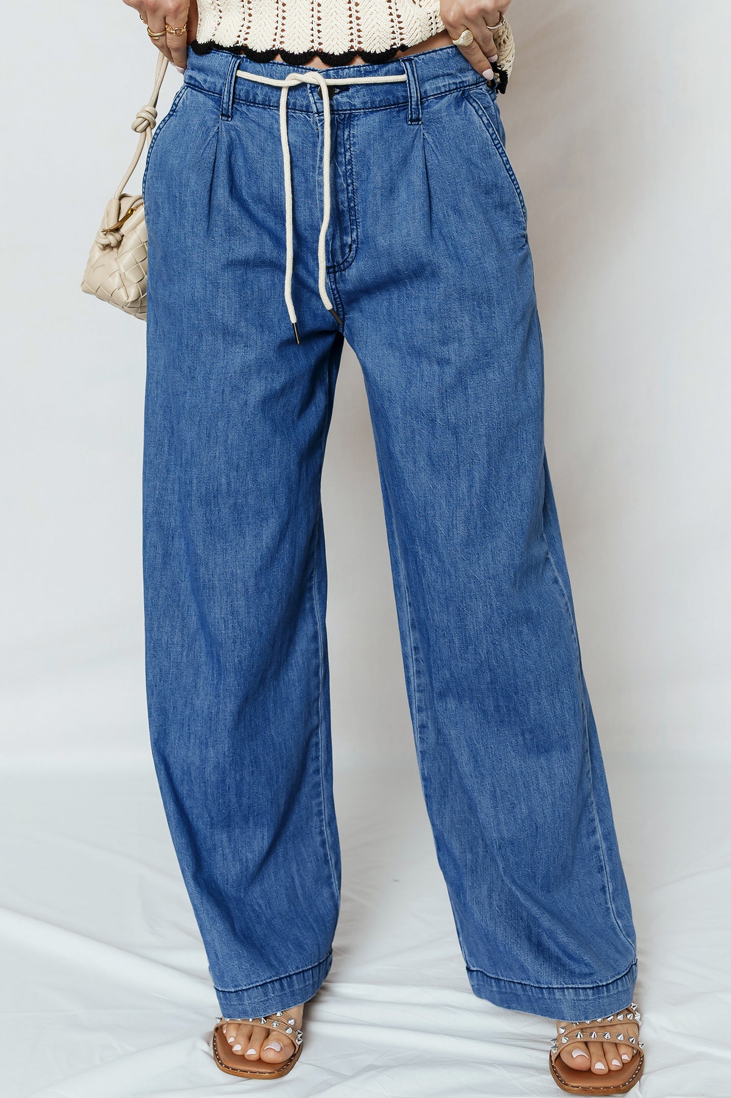 Dusk Blue Lace-up Pull on Wide Leg Jeans  Shop One Place