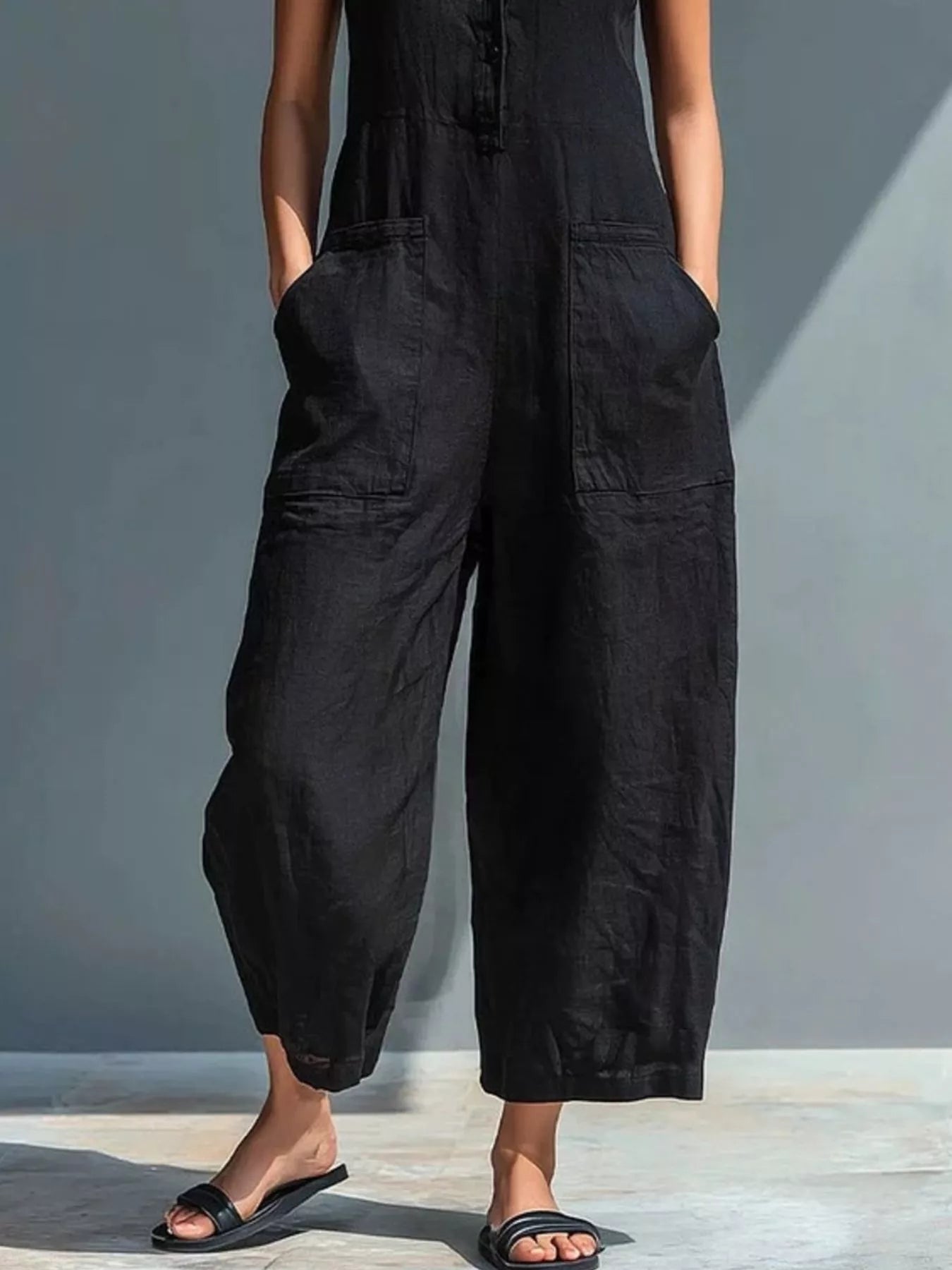 Full Size Button Front Sleeveless Jumpsuit Plus Size  Shop One Place