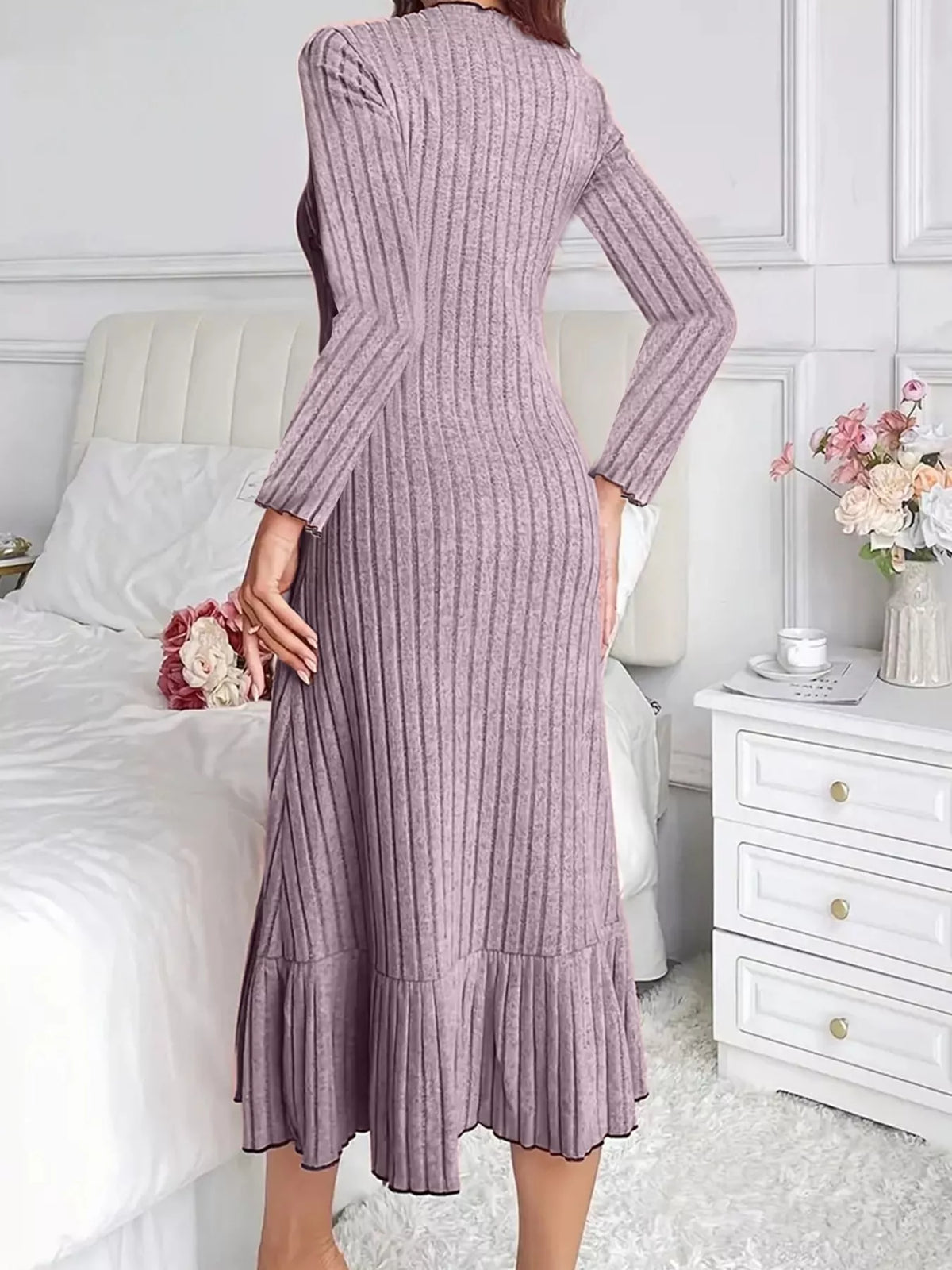 Women's Ribbed Knit Ruffle Hem Bodycon Dress – view 7