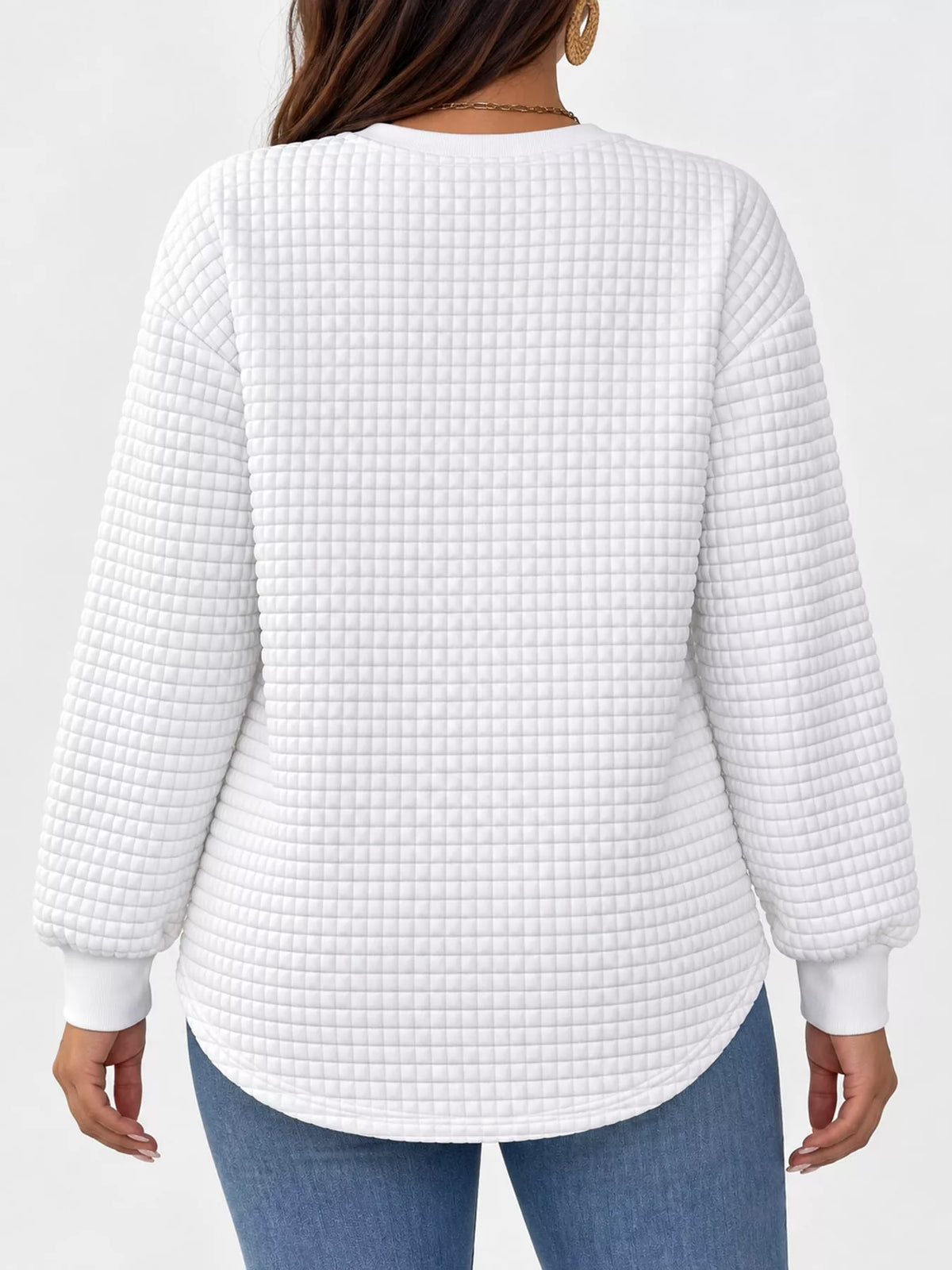 Women's Plus Size Waffle Knit Crew Neck Sweatshirt – view 5
