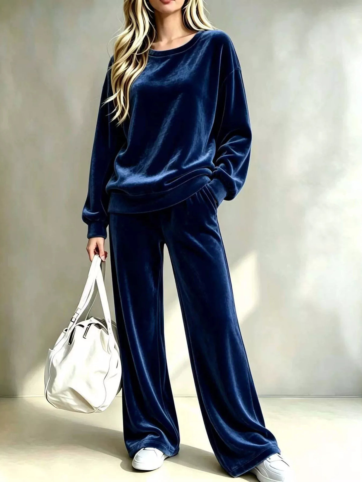 Full Size Velvet Dropped Shoulder Top and Wide-Leg Pants Set Plus Size  Shop One Place