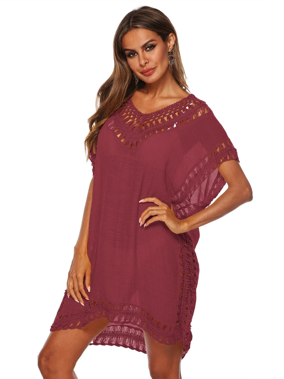 Bohemian Crochet Trim Beach Cover Up Dress  Shop One Place