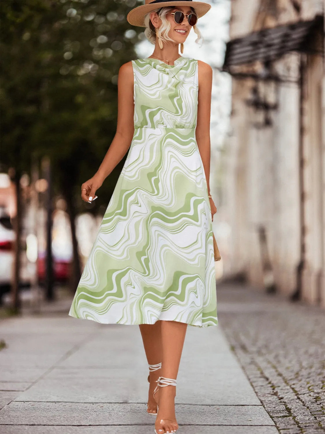 Printed Sleeveless Midi Dress  Shop One Place