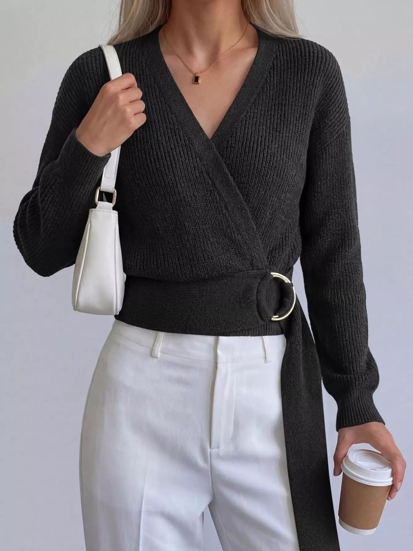 Metal Ring Detail Dropped Shoulder Sweater  Shop One Place