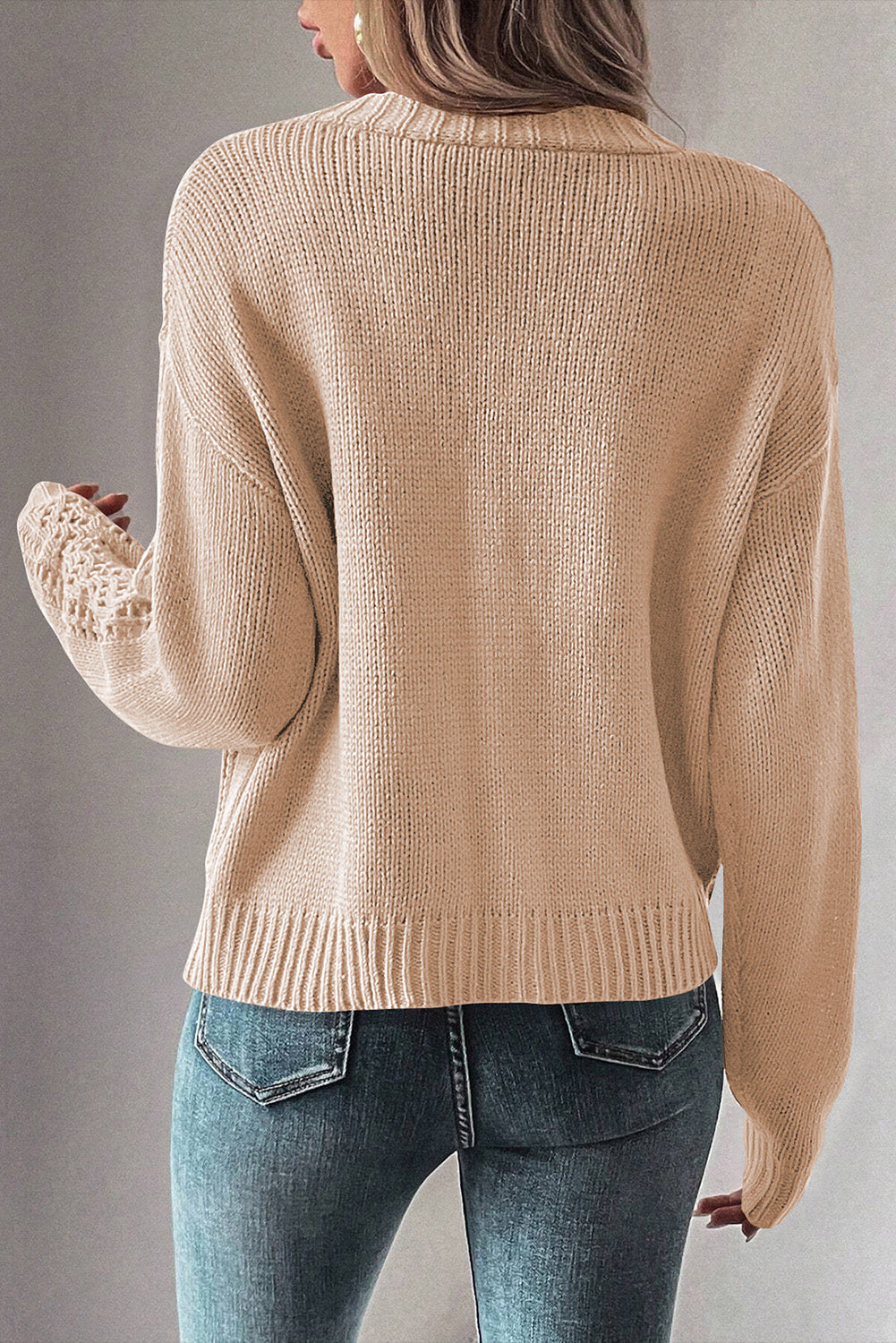 Dark Khaki Hollow Knit Drop Shoulder Cardigan  Shop One Place