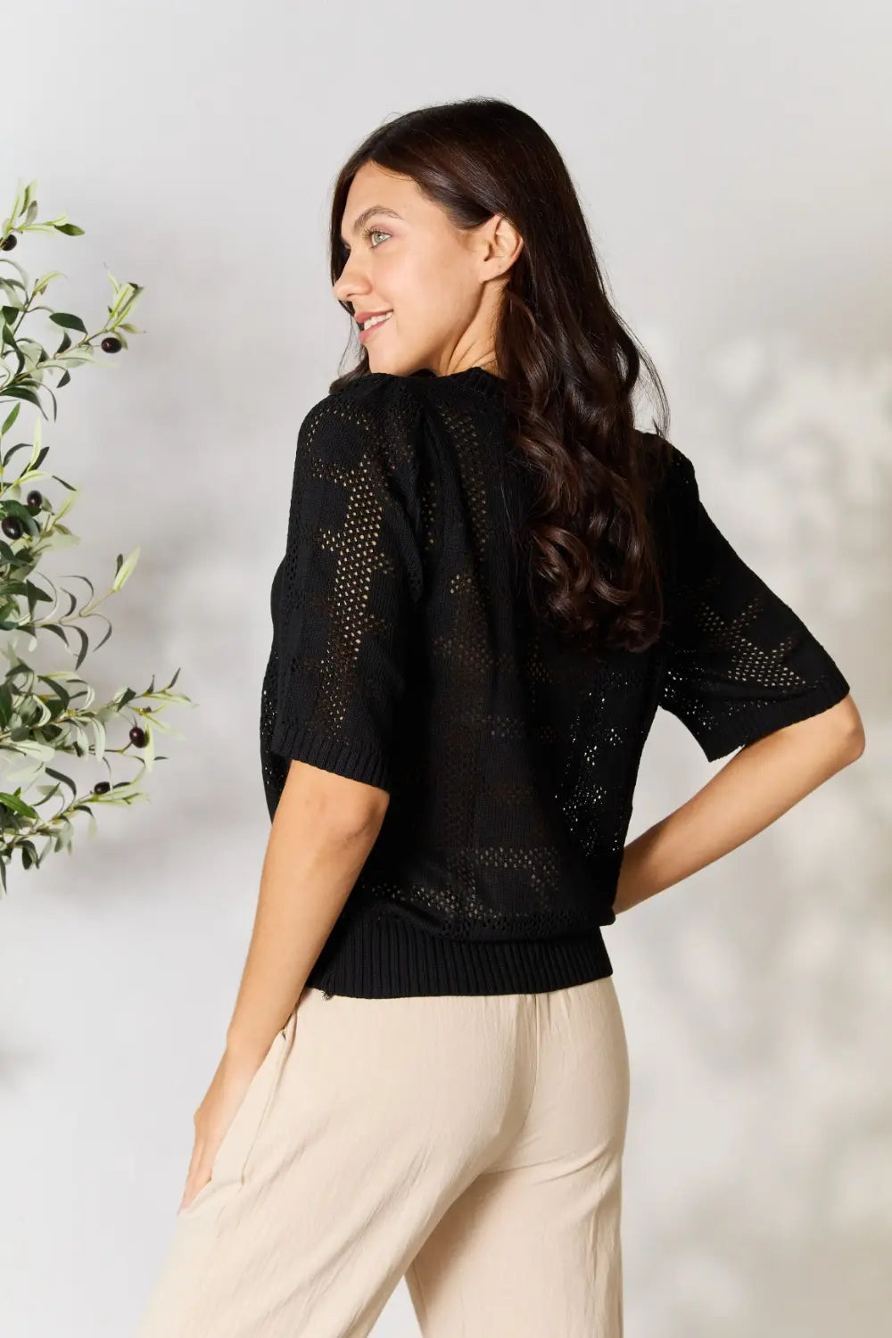 Mandy Ribbed Trim Round Neck Knit Top  Shop One Place