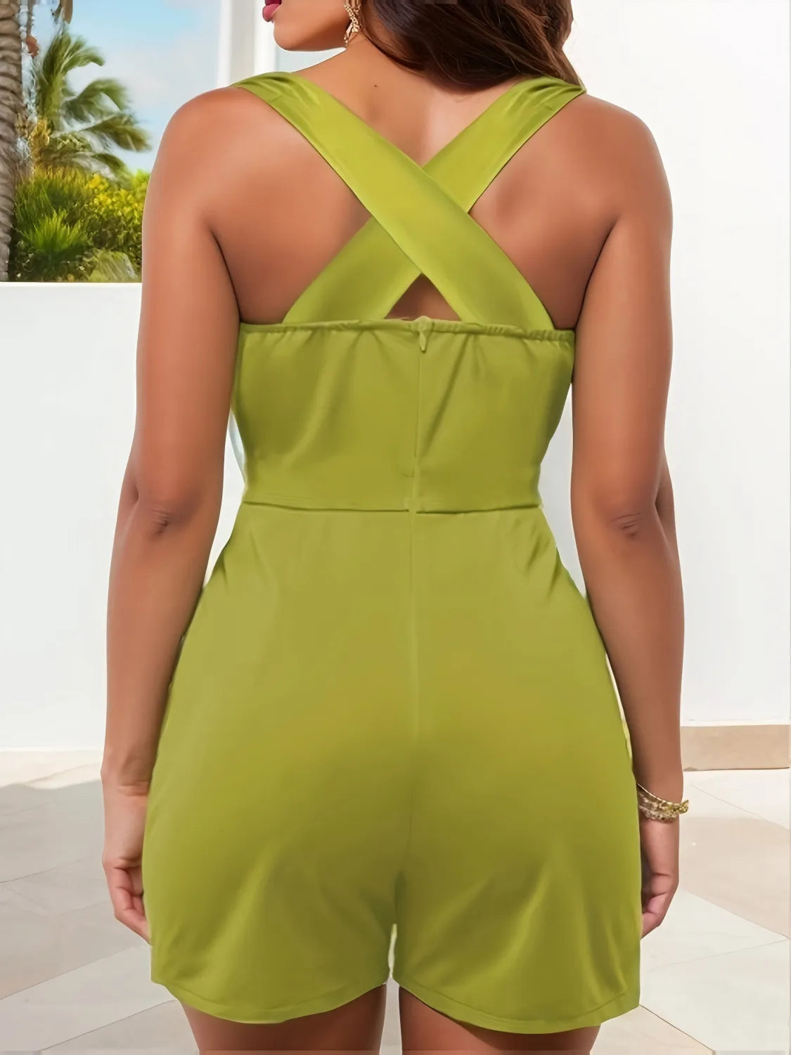 Crisscross Back Solid Color Sleeveless Romper  Shop One Place