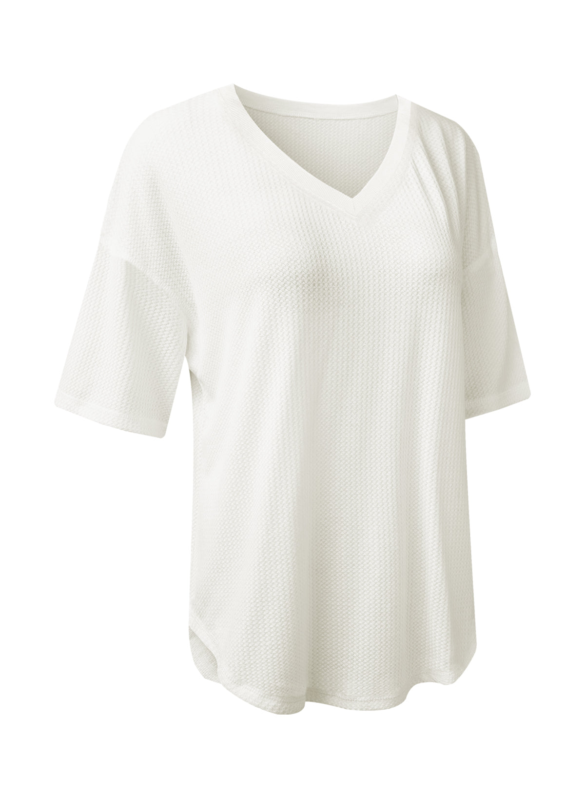 Black Waffle Texture V Neck Drop Shoulder Loose Tee  Shop One Place