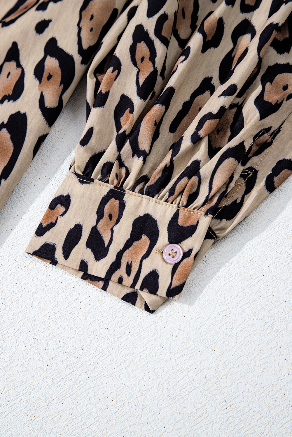 Light French Beige Leopard Print Balloon Sleeve Loose Blouse  Shop One Place