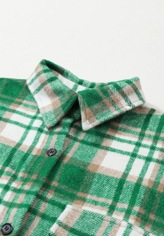 Plaid Flap Pocket Long Sleeve Shacket - Shop One Place