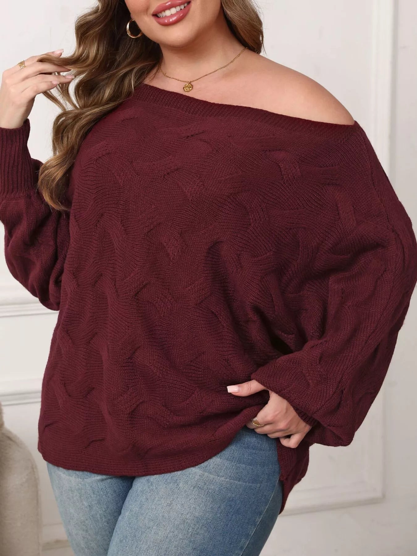 Plus Size Off-Shoulder Long Sleeve Sweater  Shop One Place