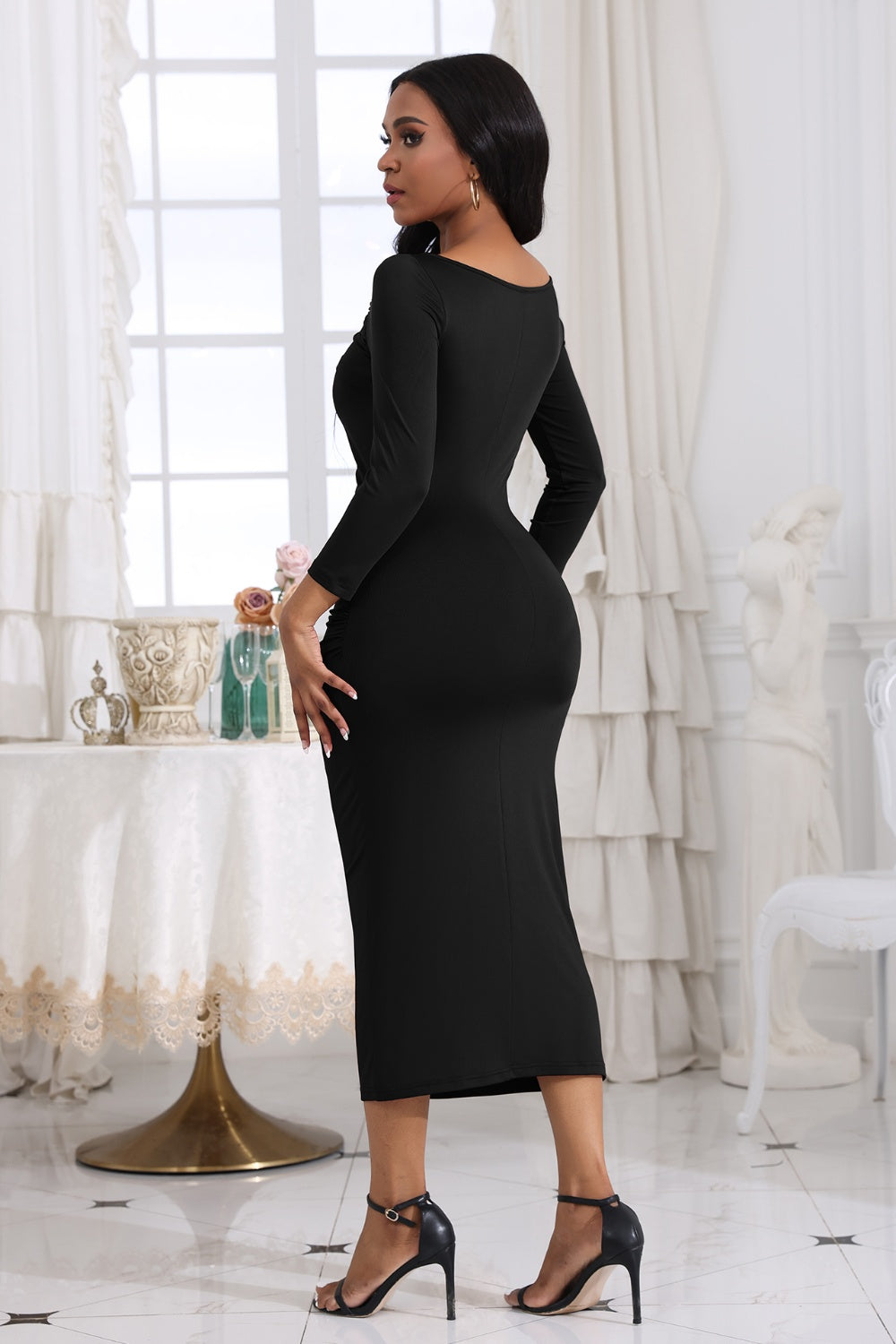 Ruched Boat Neck Midi Dress  Shop One Place