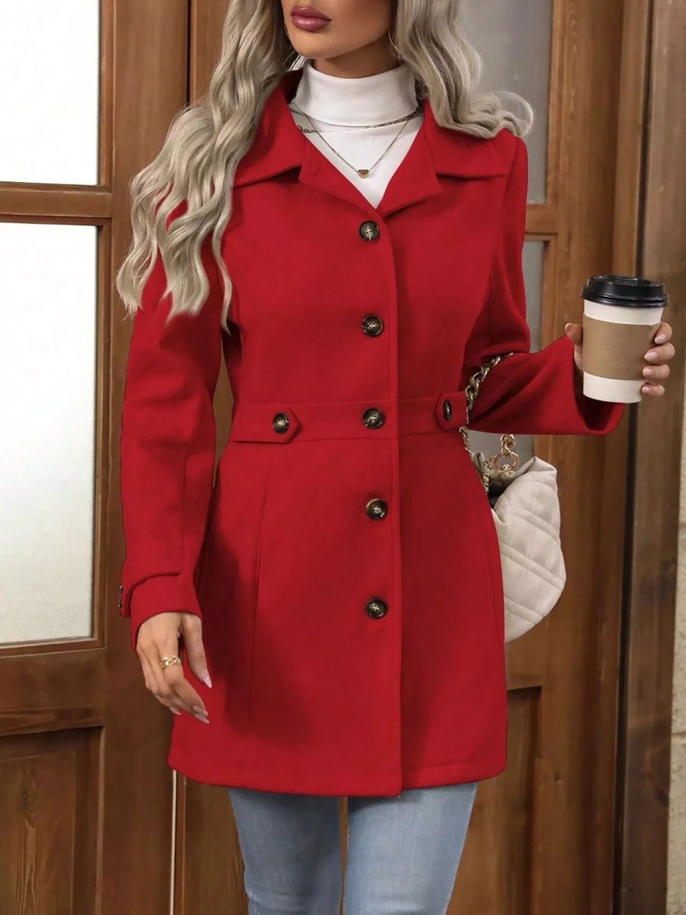 Button Up Long Sleeve Coat  Shop One Place