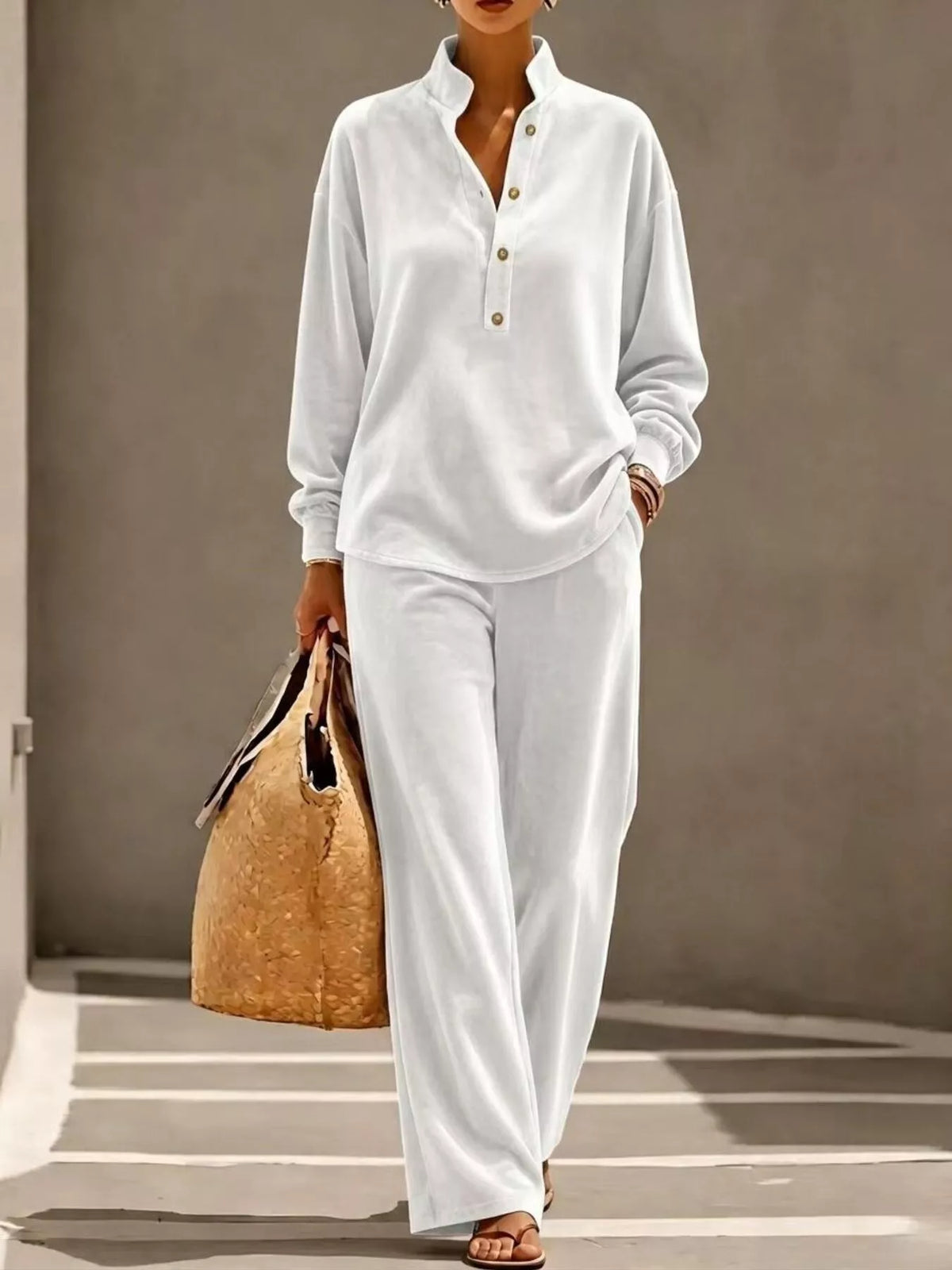 Women's Half-Button Top & Wide-Leg Pants Set – view 15