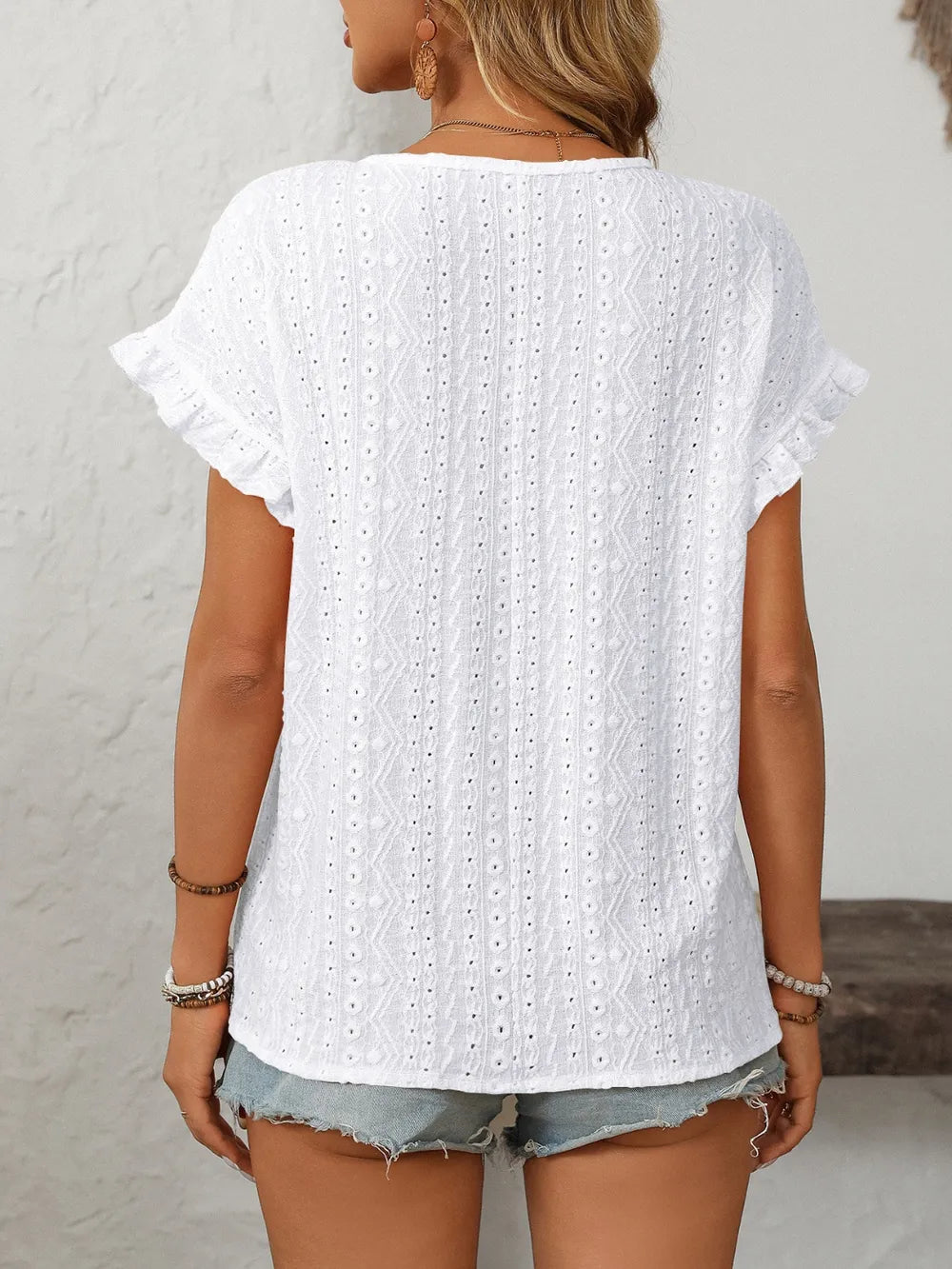 Mandy Eyelet Round Neck Short Sleeve Top  Shop One Place