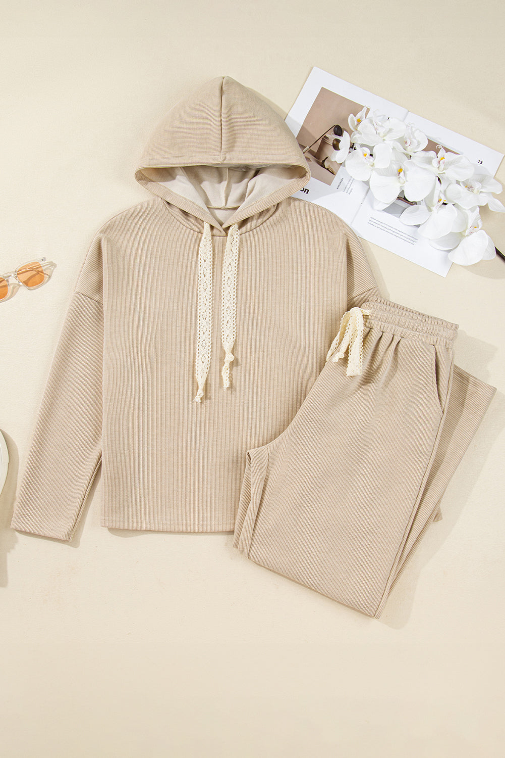 Jet Stream Drawstring Pullover Hoodie and High Waist Pants Corduroy Suit  Shop One Place