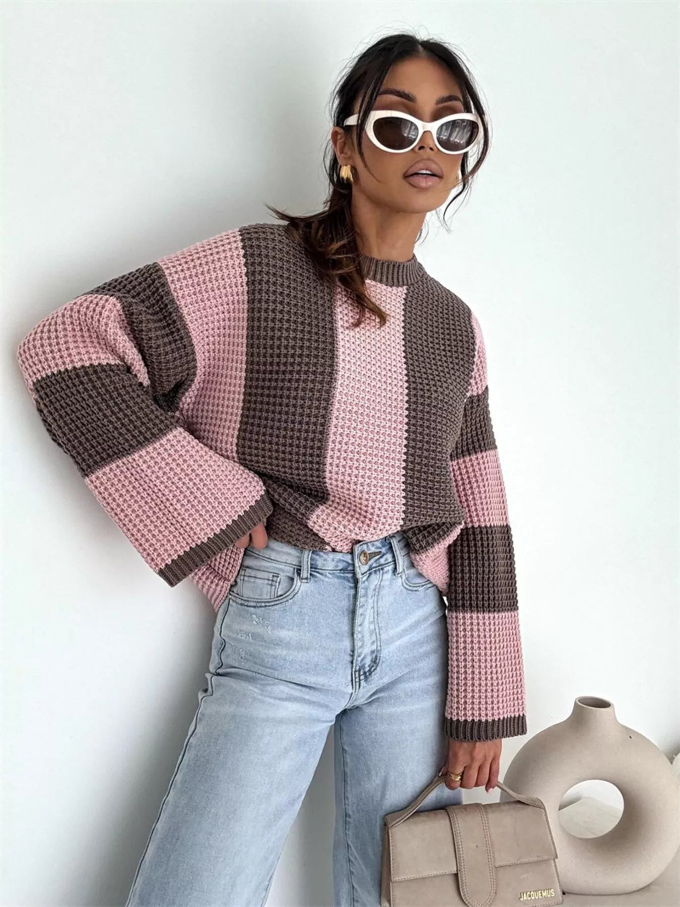 Color Block Long Sleeve Sweater  Shop One Place