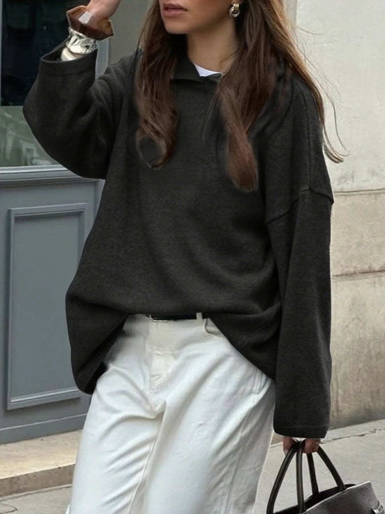 Oversized Long Sleeve Hooded Sweater  Shop One Place