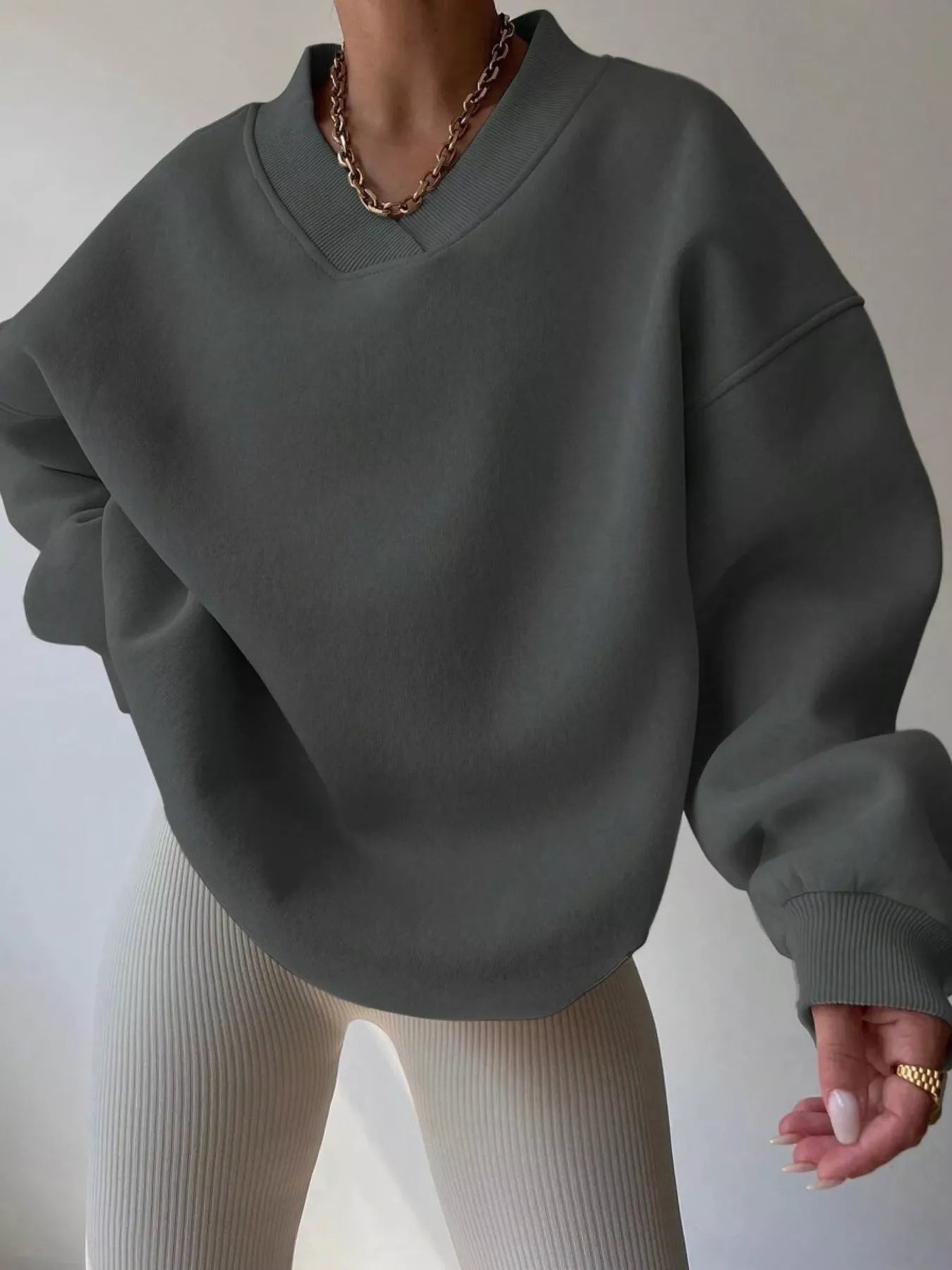 Dropped Shoulder Long Sleeve Oversized Sweatshirt  Shop One Place