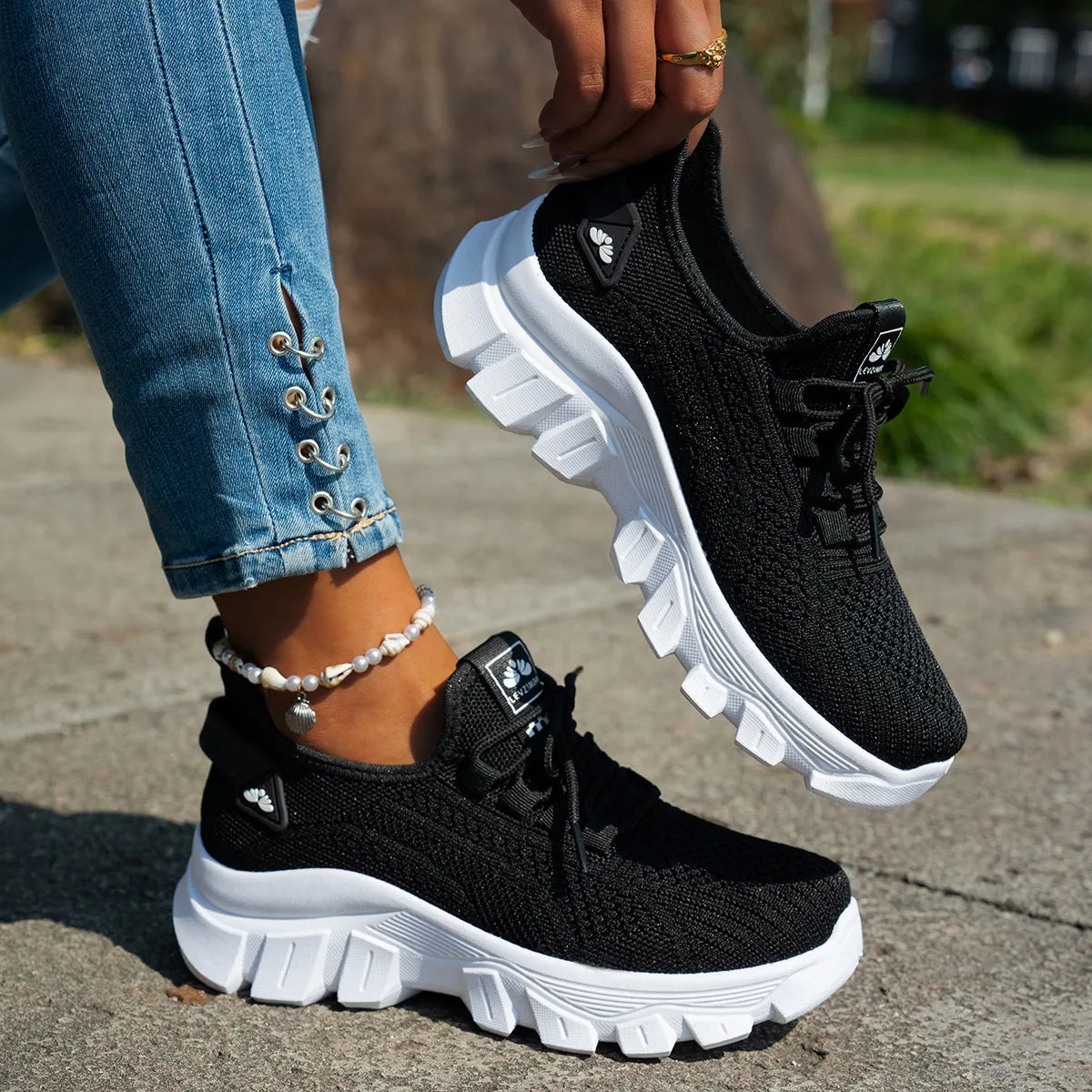 Mesh Lace Up Platform Athletic  Shop One Place