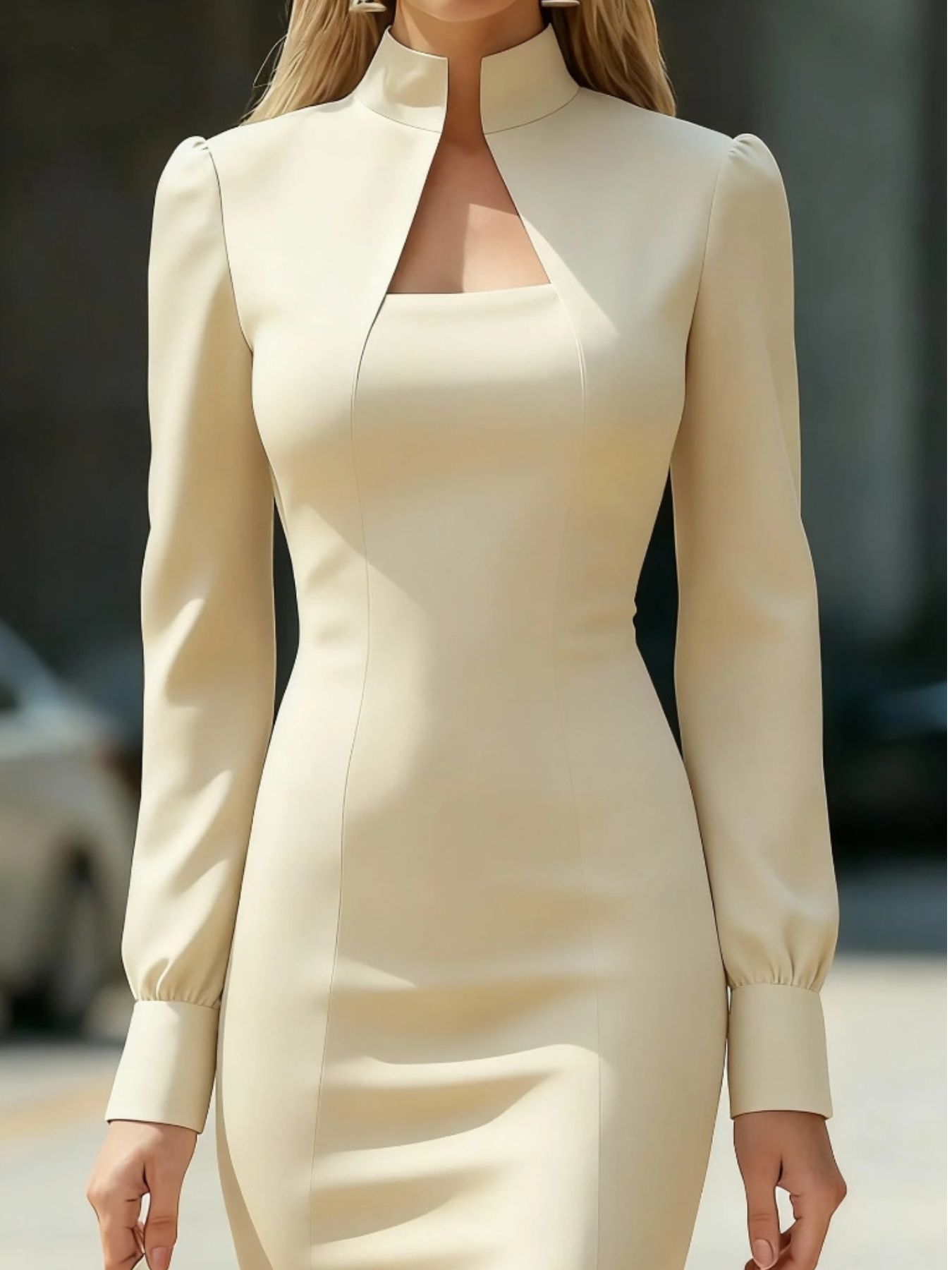 Slit High Neck Long Sleeve Dress  Shop One Place
