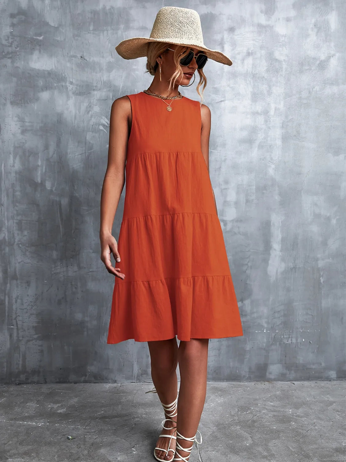 Tiered Round Neck Sleeveless Mini Tank Dress  Shop One Place