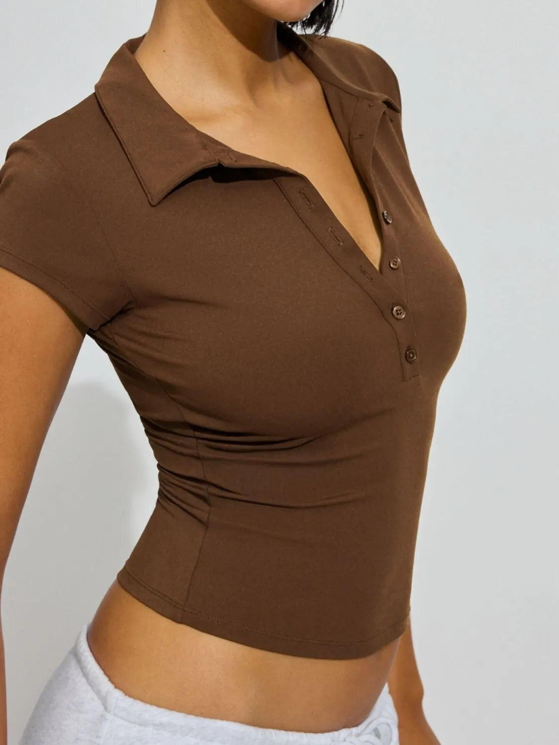 Collared Neck Short Sleeve Top  Shop One Place